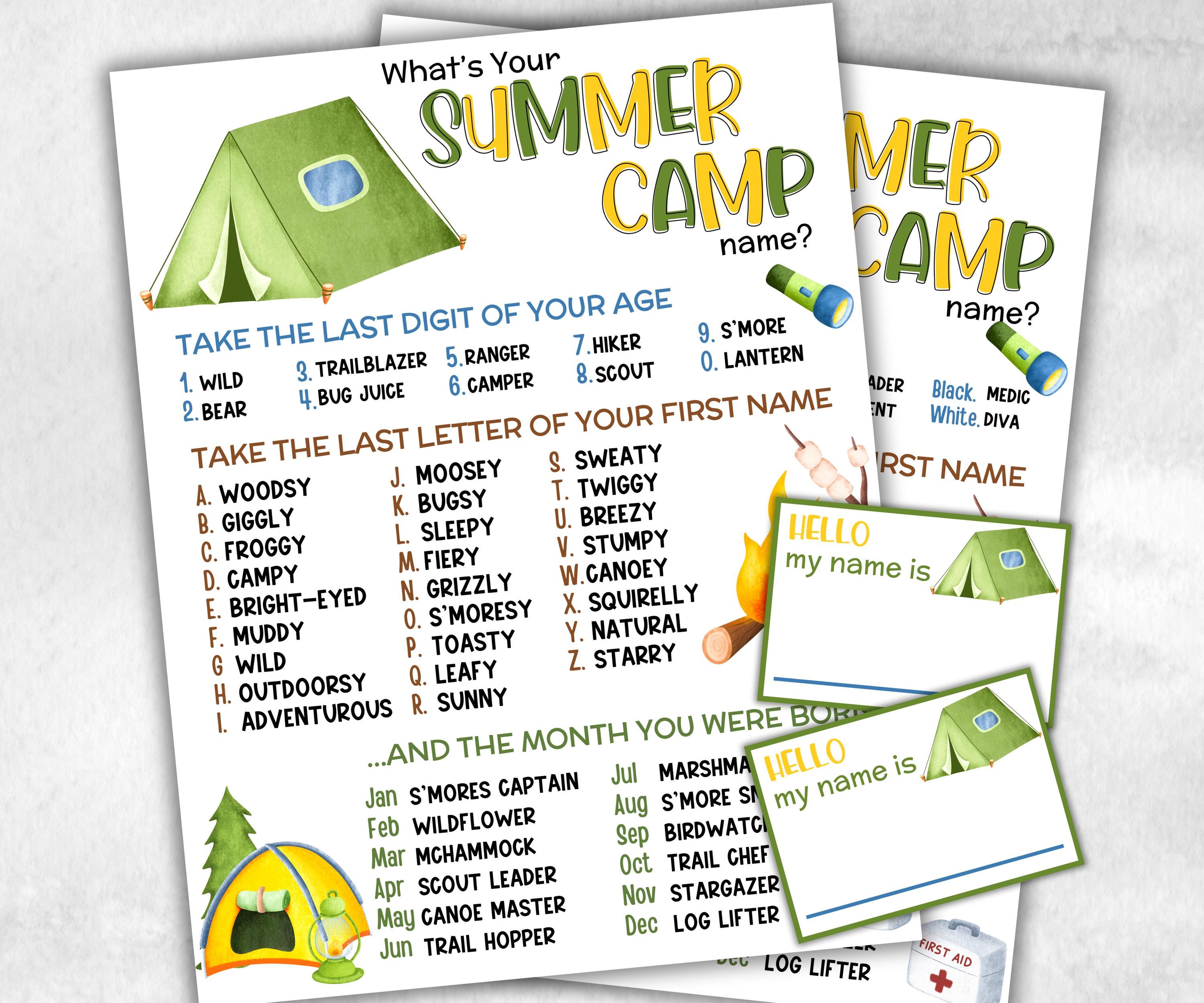 What is your Summer Camp name, office party, daycare Name board sign, party decoration, Name tag, birthday nickname, summer camping games-Holidays -TheHustlingCatLady-Party Games