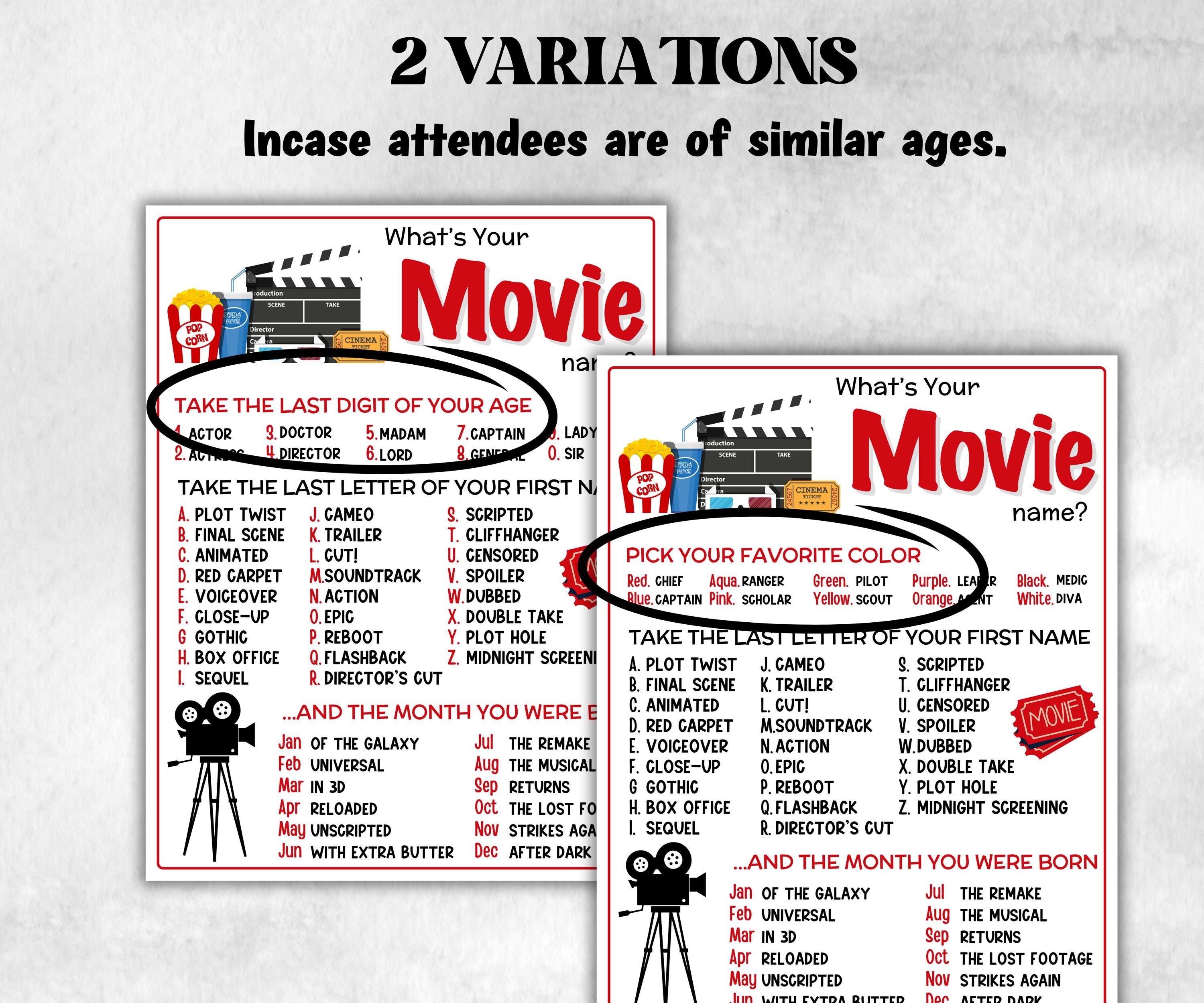 What is your Movie name, office party, daycare Name board sign, party decoration, Name tag, birthday nickname, summer Family movie night fun-Holidays -TheHustlingCatLady-Party Games