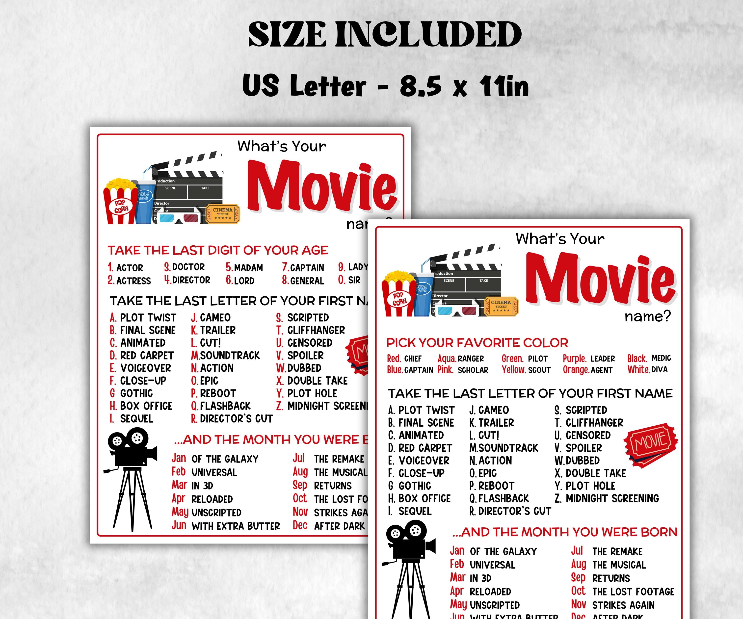 What is your Movie name, office party, daycare Name board sign, party decoration, Name tag, birthday nickname, summer Family movie night fun-Holidays -TheHustlingCatLady-Party Games