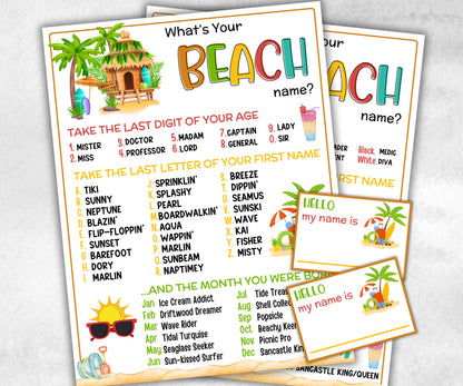What is your Beach name, office party, daycare Name board sign, party decoration, Name tag, birthday nickname, summer Spring Surfer game-Holidays -TheHustlingCatLady-Party Games