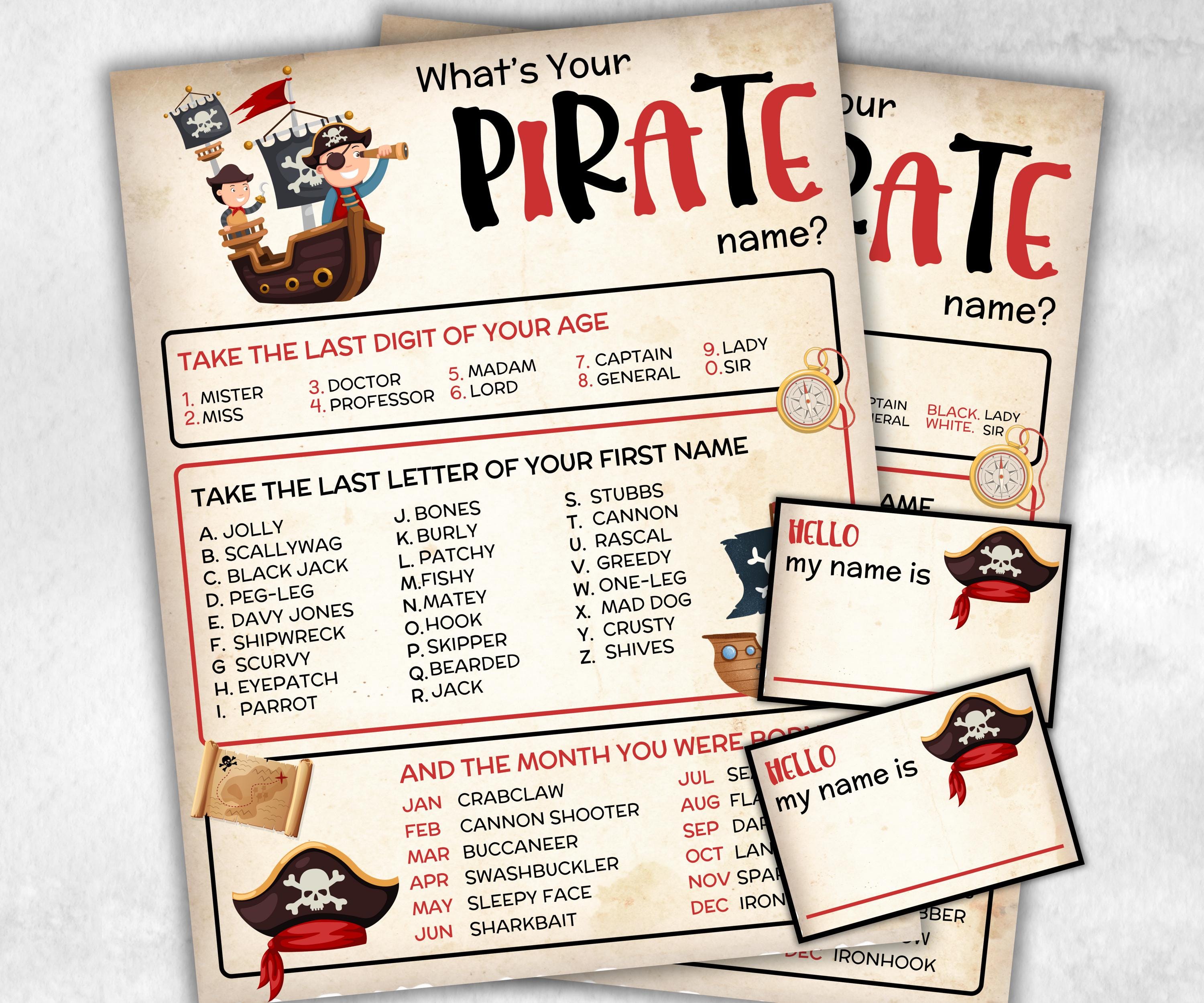 What is your Pirate name, office party, daycare Name board sign, party decoration, Name tag, birthday nickname, summer Spring Pirate game-Holidays -TheHustlingCatLady-Party Games