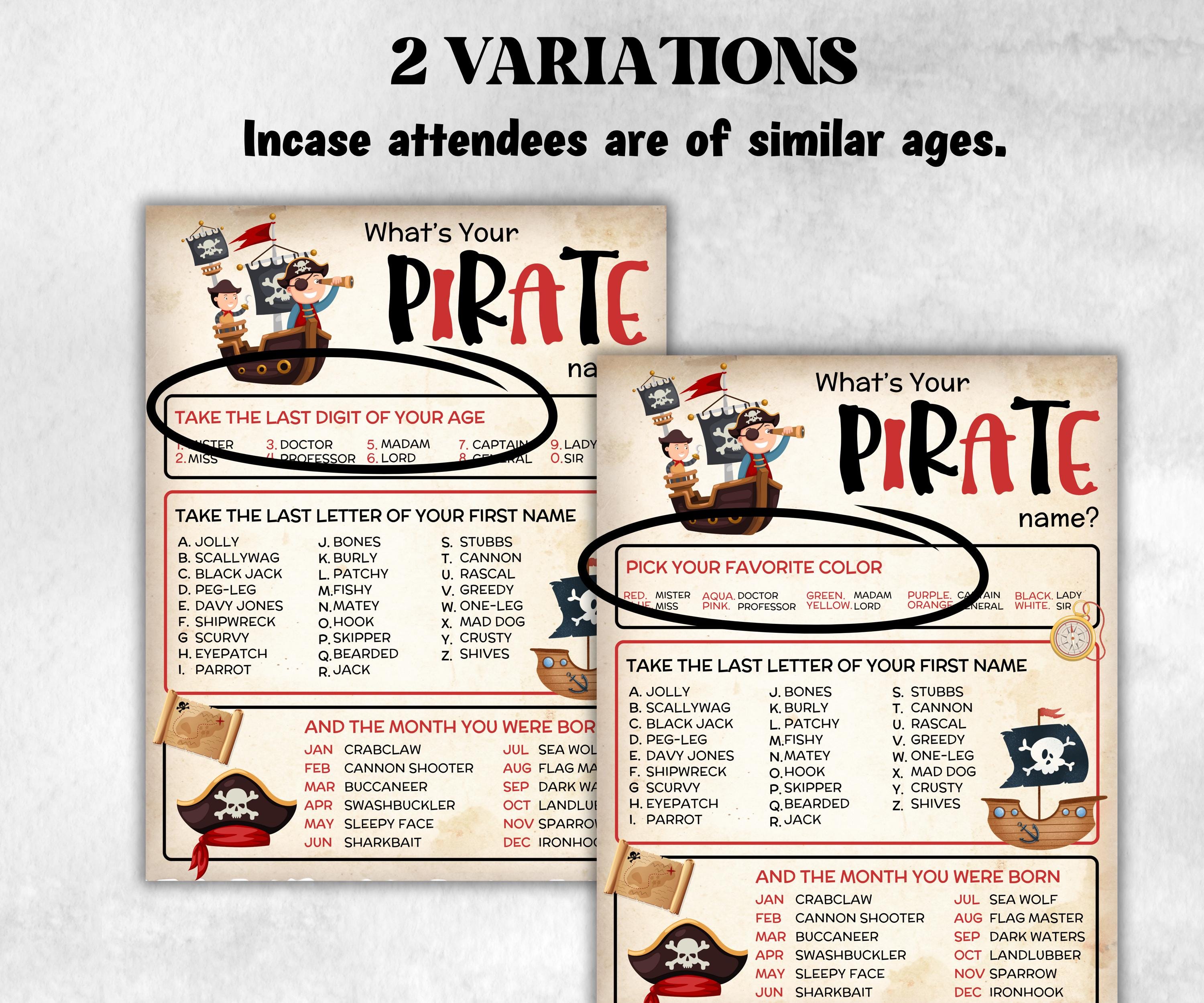 What is your Pirate name, office party, daycare Name board sign, party decoration, Name tag, birthday nickname, summer Spring Pirate game-Holidays -TheHustlingCatLady-Party Games