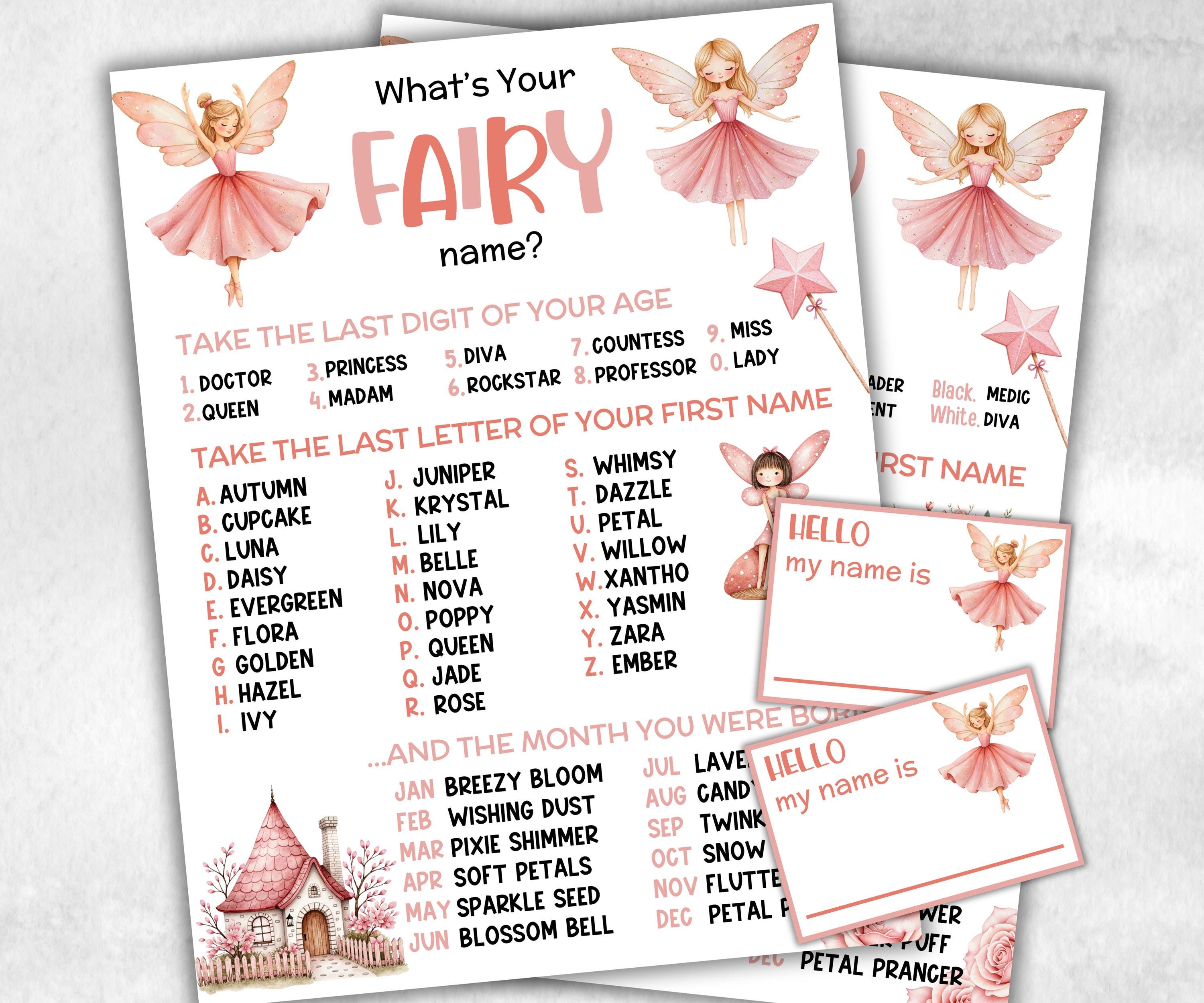 What is your Fairy name game, office party, daycare Name board sign, party decoration, Name tag, birthday nickname, Summer dreamy fairy game-Holidays -TheHustlingCatLady-Party Games