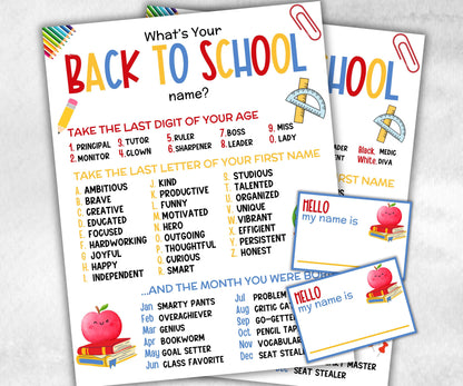 What is your Back to school name game, office party, daycare Name board sign, party decoration, Name tag, birthday nickname, Teacher print-Holidays -TheHustlingCatLady-Party Games