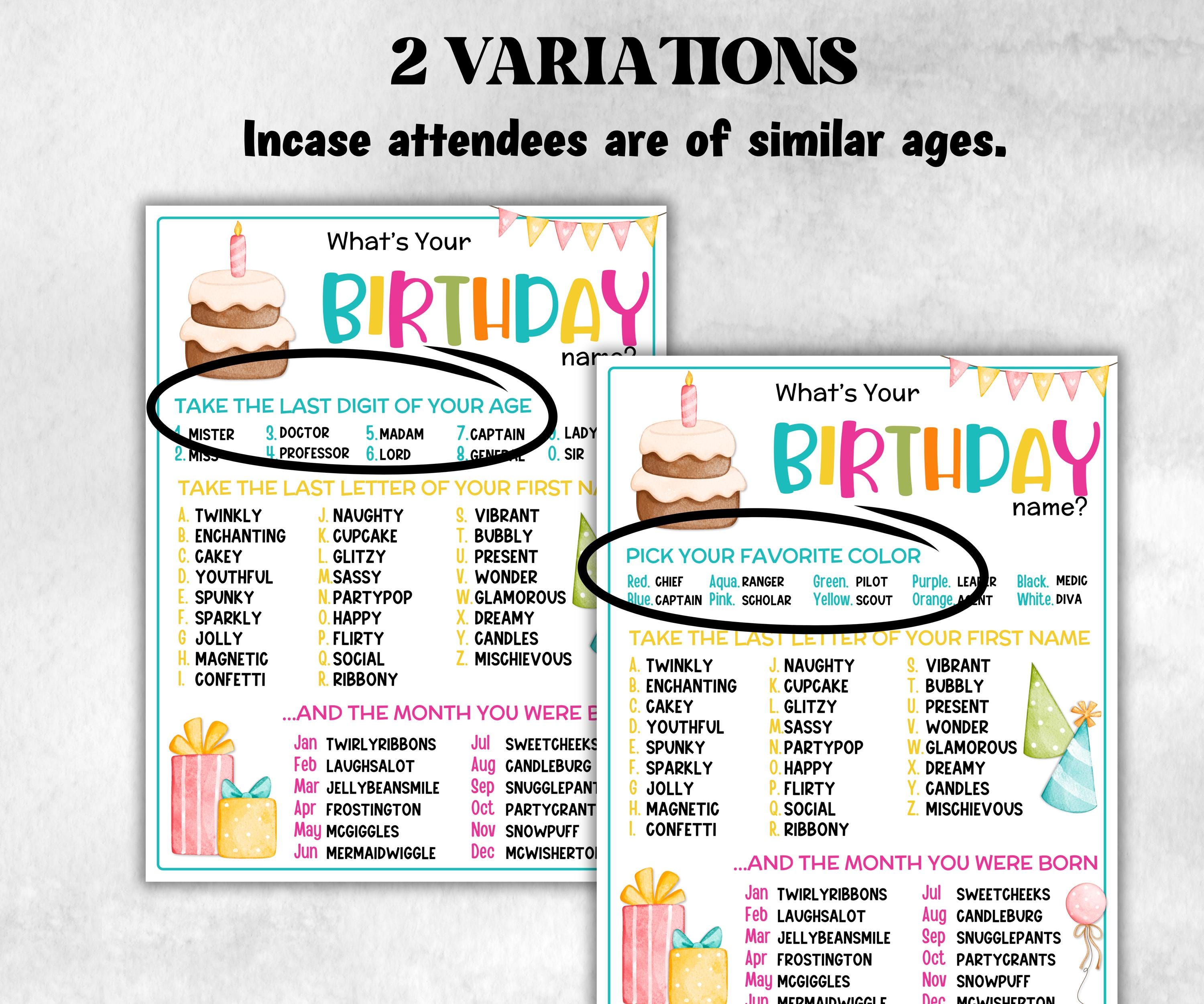 What is your Birthday name game, office party, daycare Name board sign, party decoration, Name tag, birthday nickname, Summer kids Birthday-Holidays -TheHustlingCatLady-Party Games