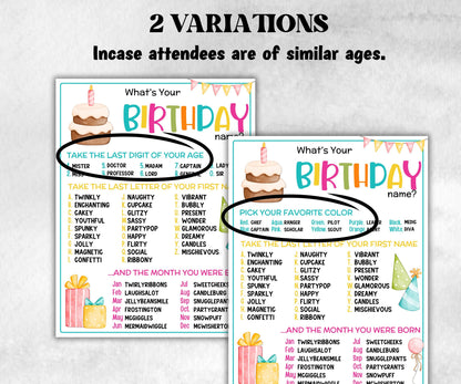 What is your Birthday name game, office party, daycare Name board sign, party decoration, Name tag, birthday nickname, Summer kids Birthday-Holidays -TheHustlingCatLady-Party Games