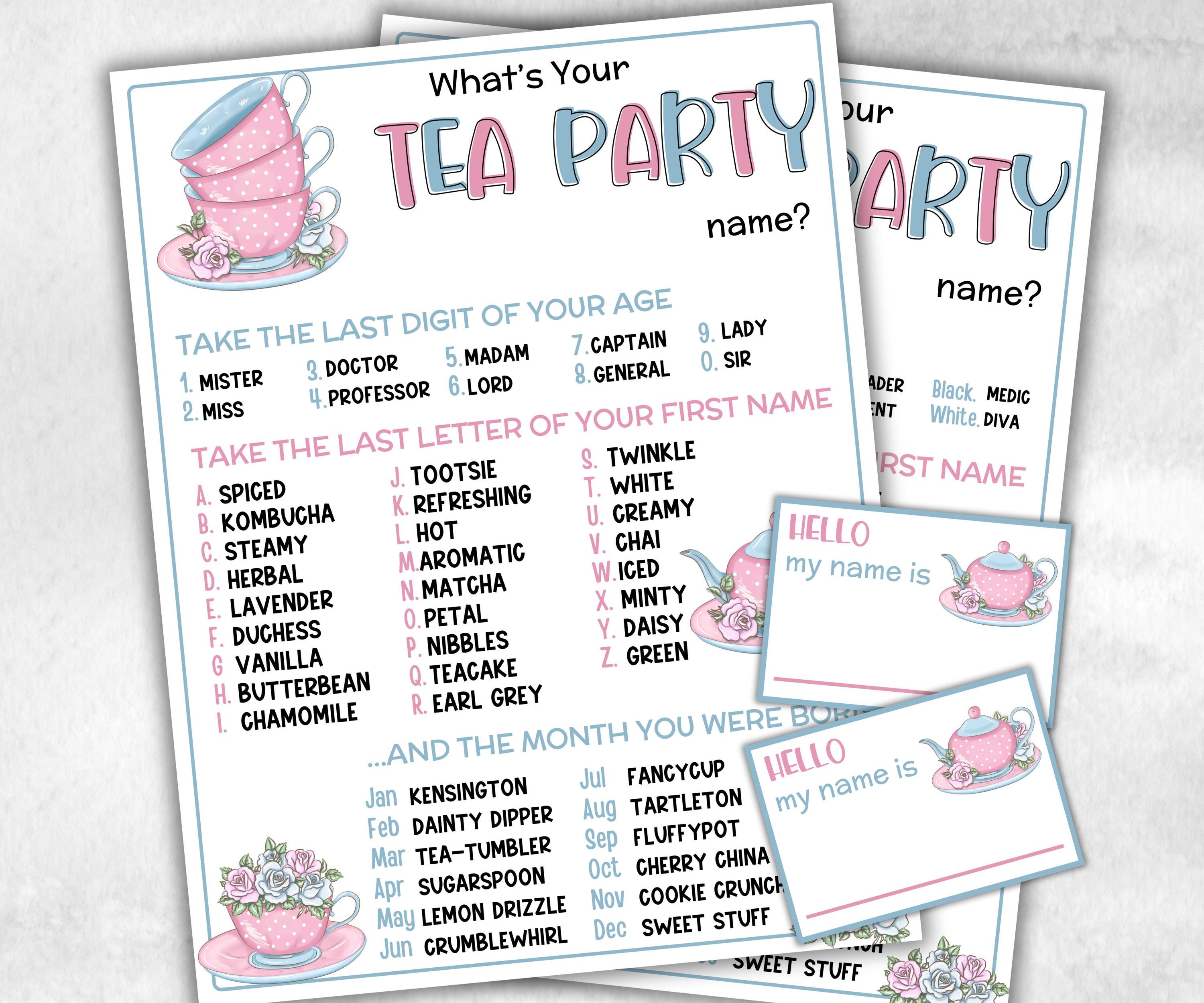 What is your Tea Party name game, office party, daycare Name board sign, party decoration, Name tag, birthday nickname, Summer Spring Game-Holidays -TheHustlingCatLady-Party Games