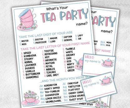 What is your Tea Party name game, office party, daycare Name board sign, party decoration, Name tag, birthday nickname, Summer Spring Game-Holidays -TheHustlingCatLady-Party Games