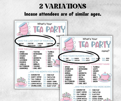 What is your Tea Party name game, office party, daycare Name board sign, party decoration, Name tag, birthday nickname, Summer Spring Game-Holidays -TheHustlingCatLady-Party Games