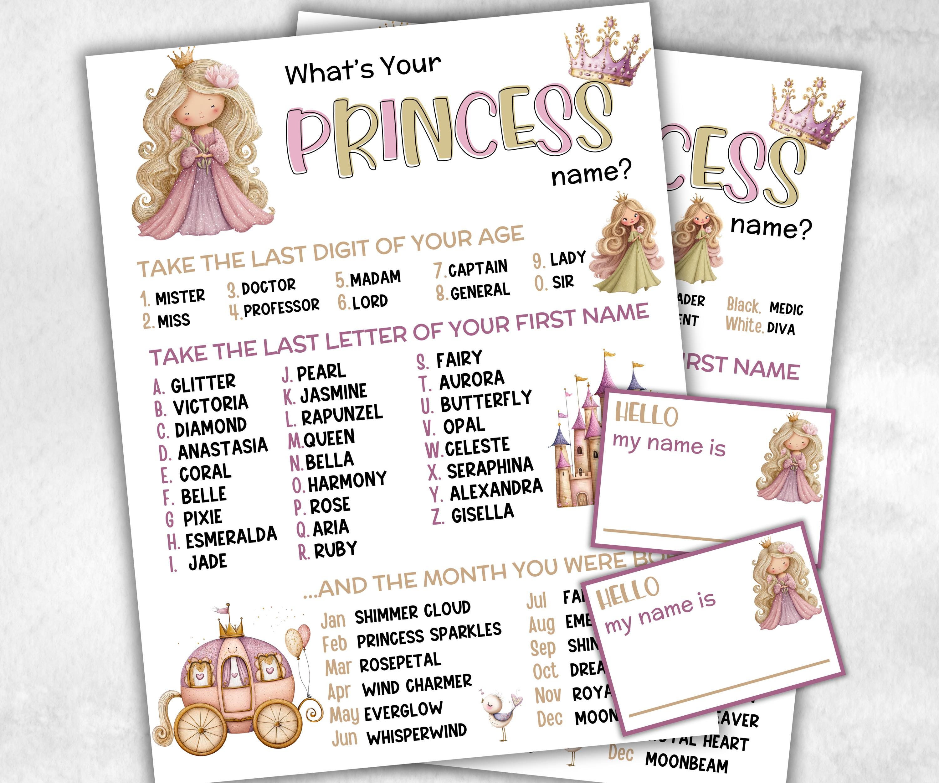 What is your Princess game, office party, daycare Name board sign, party decoration, Name tag, birthday nickname, Summer dreamy princess-Holidays -TheHustlingCatLady-Party Games