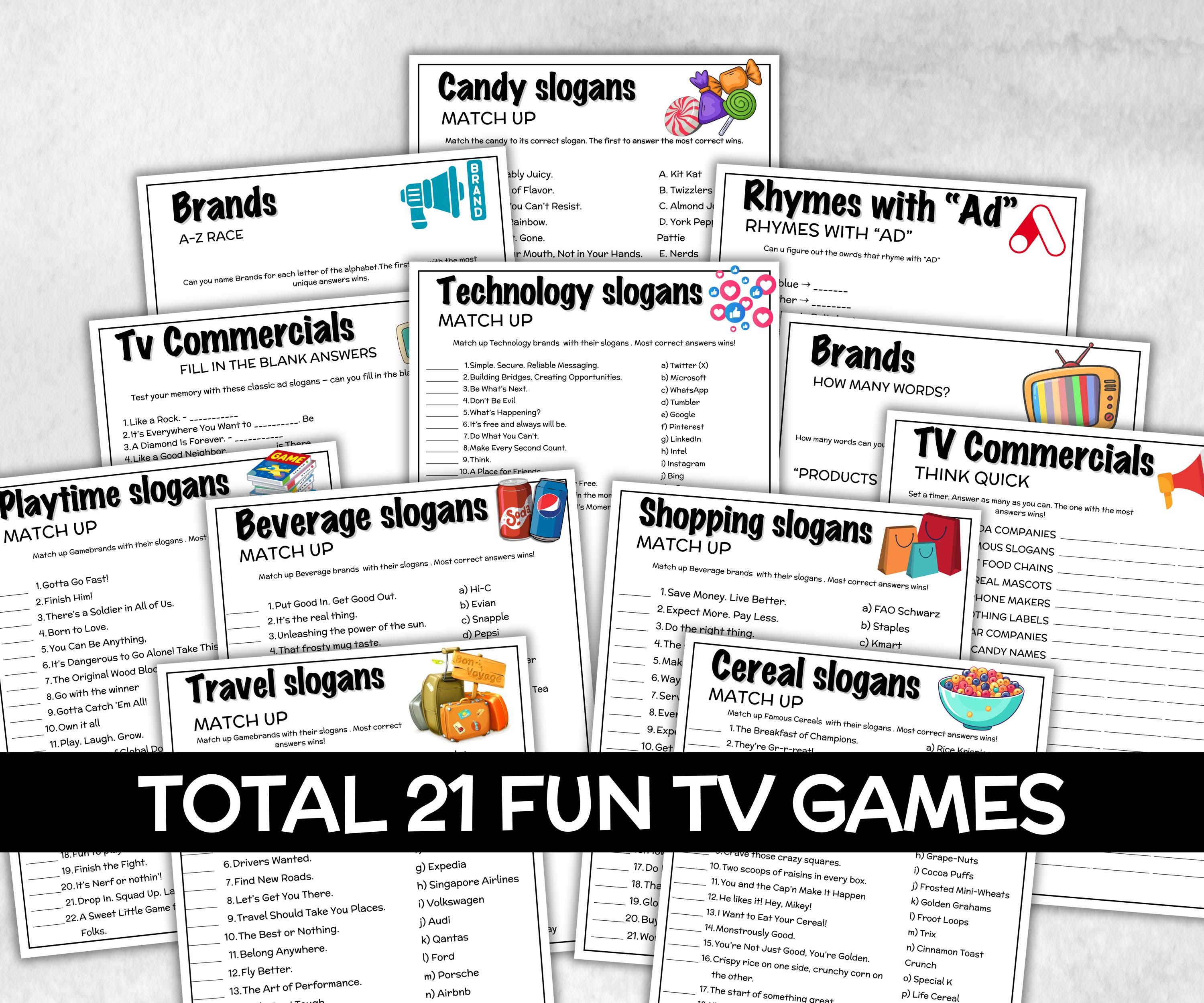 Slogan Trivia Game Bundle, TV Commercial Quiz, Cereal Slogan, Pop Culture, Family Game Night, Office Party, Kids Teen Adults, Trivia Night-Holidays -TheHustlingCatLady-Party Games
