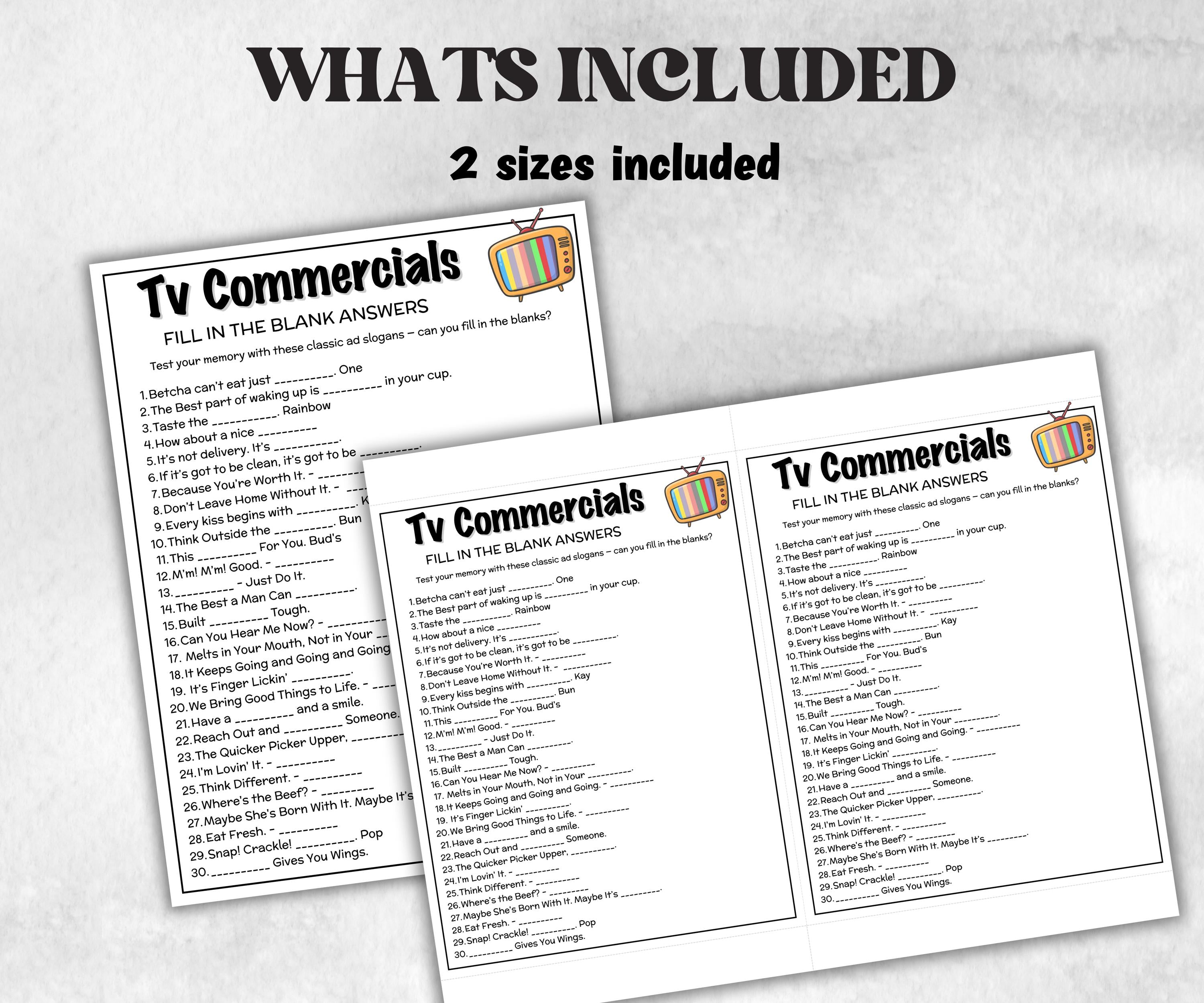 Slogan Trivia Game Bundle, TV Commercial Quiz, Cereal Slogan, Pop Culture, Family Game Night, Office Party, Kids Teen Adults, Trivia Night-Holidays -TheHustlingCatLady-Party Games