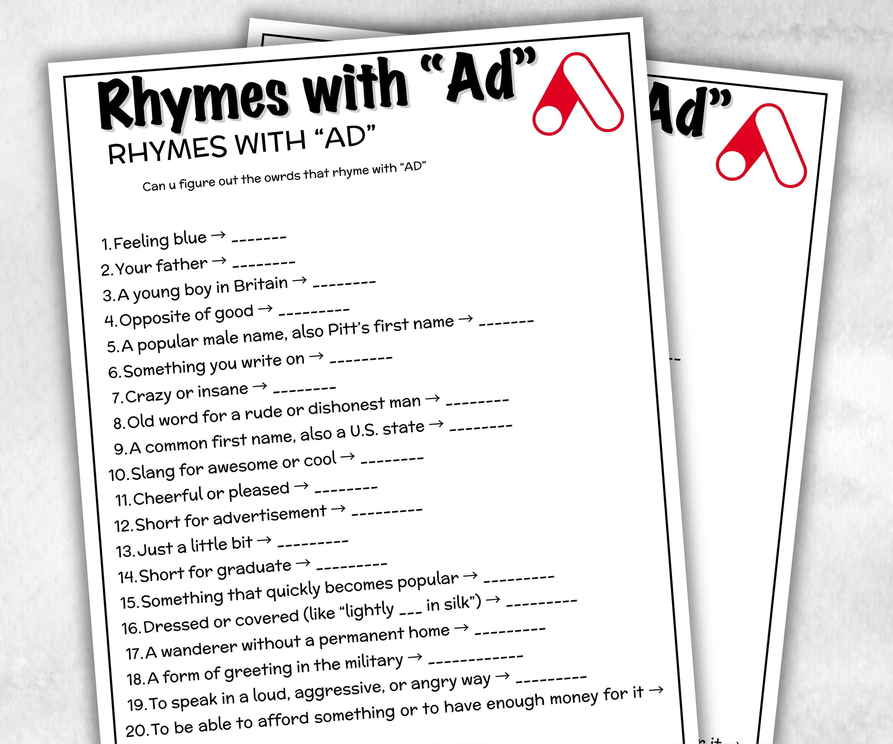 Rhymes with Ad Game Bundle, TV Commercial Quiz, Cereal Slogan, Pop Culture, Family Game Night, Office Party, Kids Teens Adult, Office Party-Holidays -TheHustlingCatLady-Party Games
