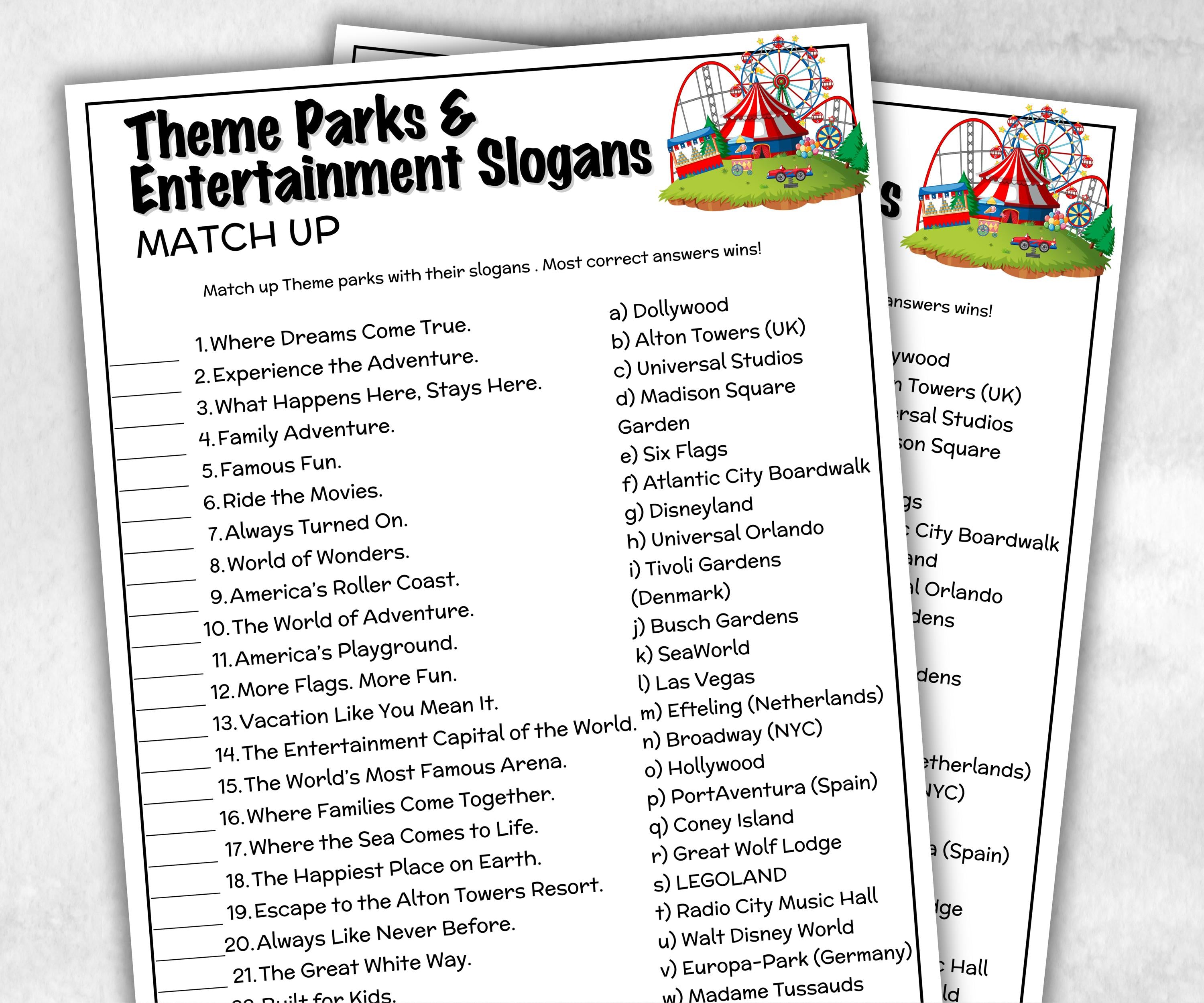 Theme park and entertainment Slogans Trivia, TV Commercial Quiz, Slogan Trivia, Pop Culture,Family Game Night, Church Kid Teen Adult, Trivia-Holidays -TheHustlingCatLady-Party Games