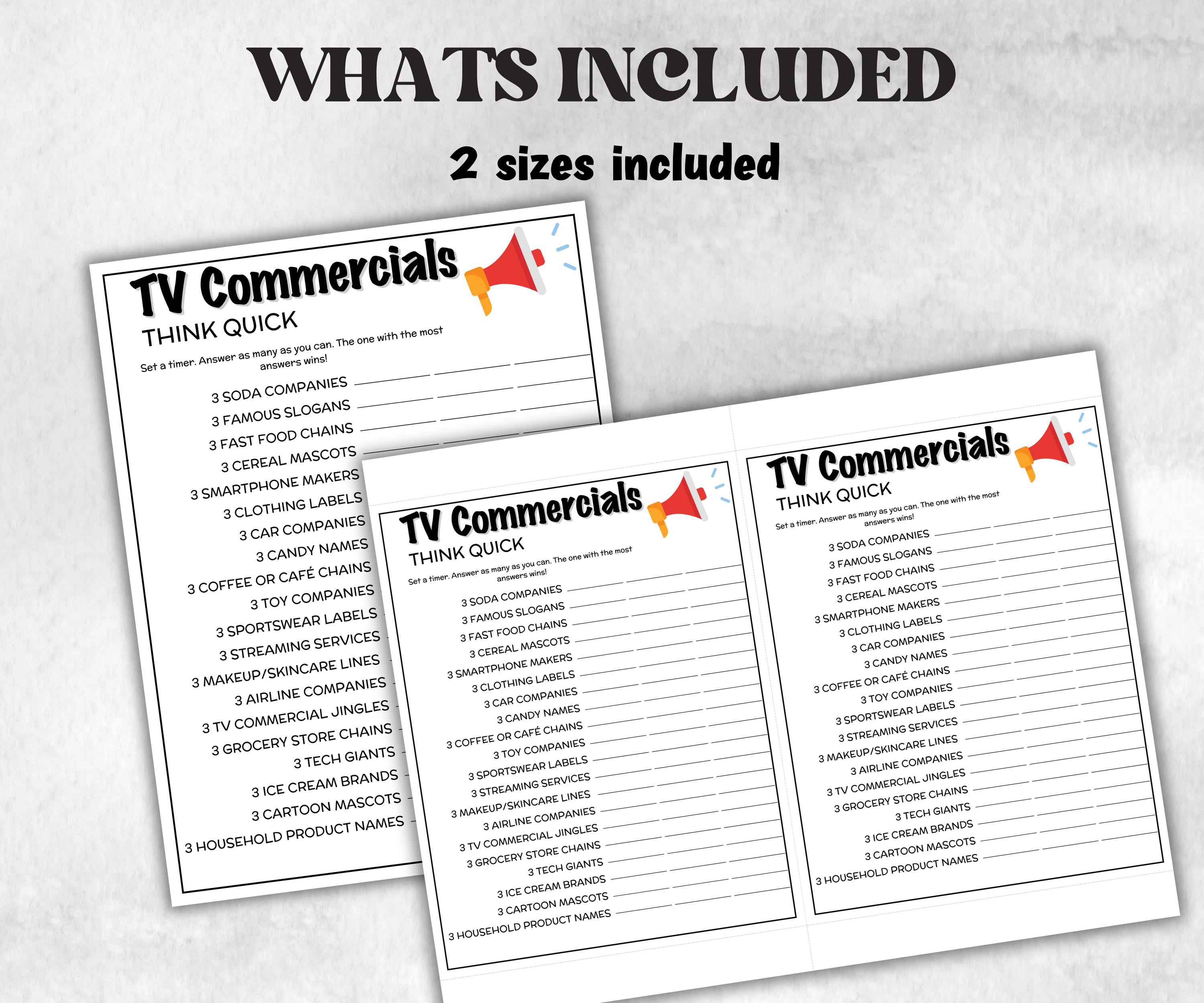 TV Commercial Think Quick Trivia, TV Commercial Quiz, Pop Culture, Family Game Night, Office Party, Kids Teens Adult fun, Trivia Night Party-Holidays -TheHustlingCatLady-Party Games