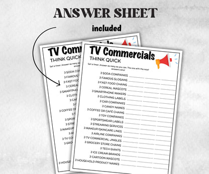 TV Commercial Think Quick Trivia, TV Commercial Quiz, Pop Culture, Family Game Night, Office Party, Kids Teens Adult fun, Trivia Night Party-Holidays -TheHustlingCatLady-Party Games