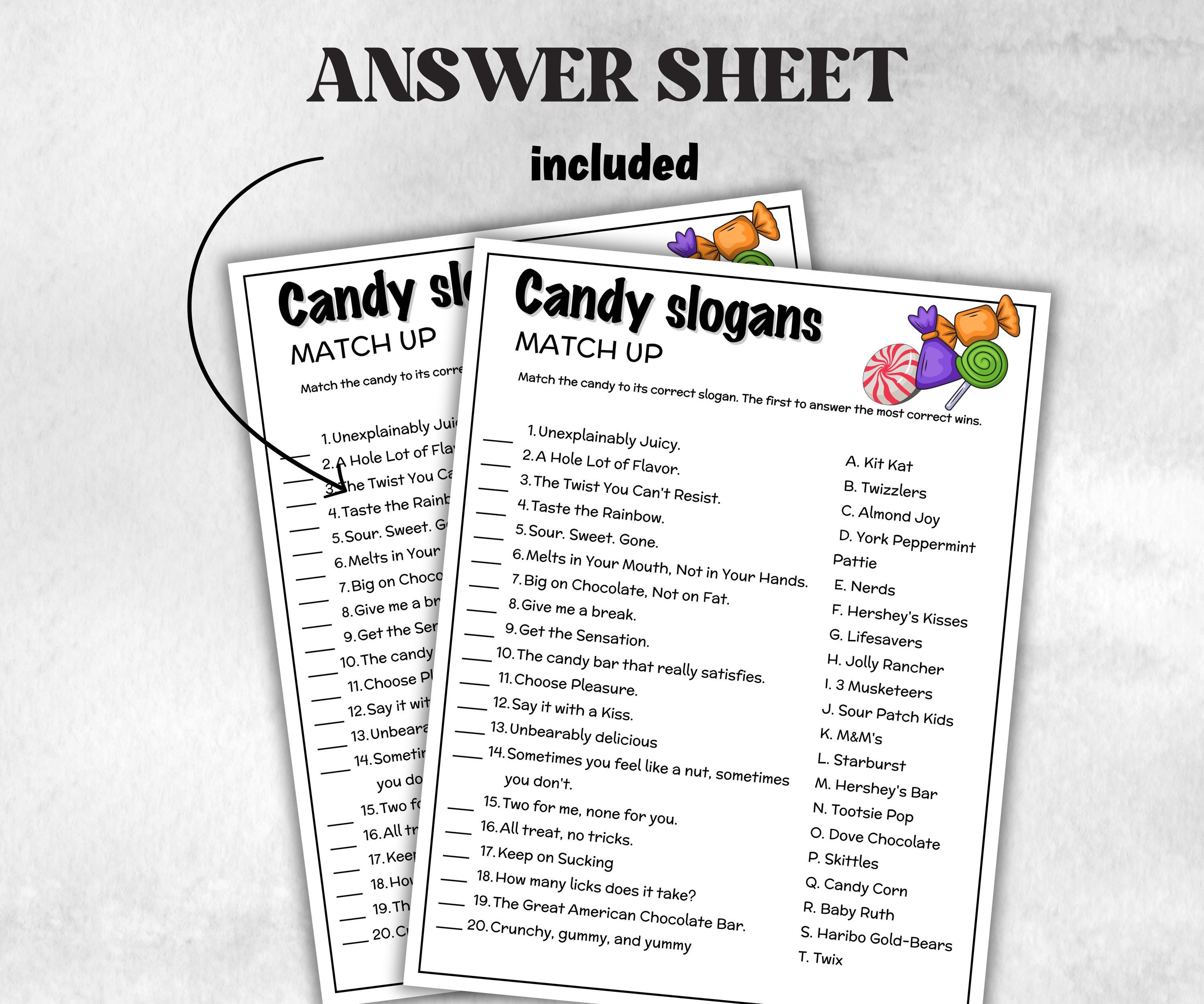 Candy Slogans Trivia, TV Commercial Quiz, Cereal Slogan, Pop Culture, Family Game Night, Office Party, Kids Teens Adult halloween, christmas-Holidays -TheHustlingCatLady-Party Games