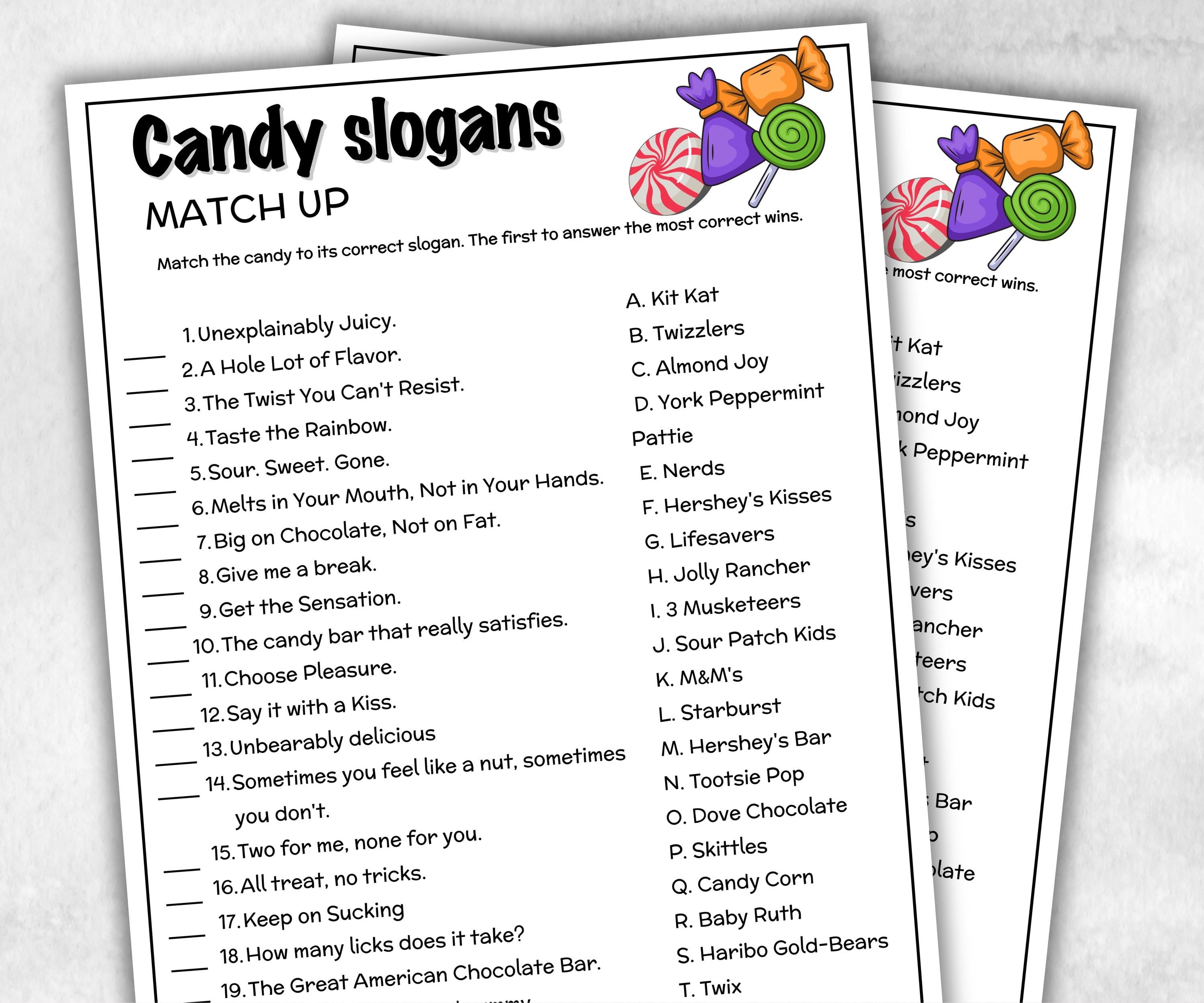 Candy Slogans Trivia, TV Commercial Quiz, Cereal Slogan, Pop Culture, Family Game Night, Office Party, Kids Teens Adult halloween, christmas-Holidays -TheHustlingCatLady-Party Games