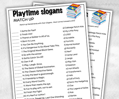 Game Brands Playtime SloganTrivia, TV Commercial Quiz, Game Slogan, Pop Culture, Family Game Night, Office Party, Kids Teens Adult,halloween-Holidays -TheHustlingCatLady-Party Games
