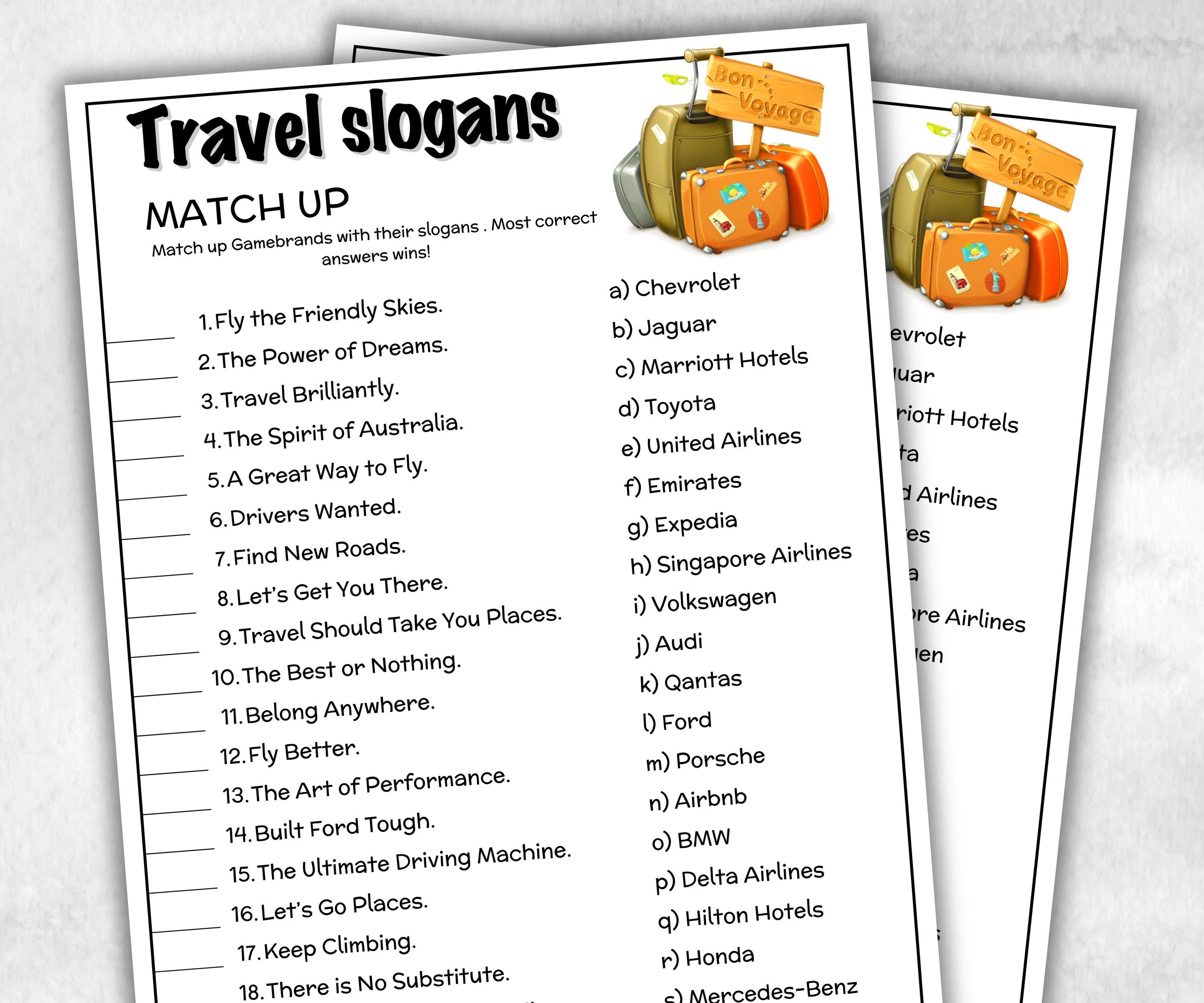 Travel Slogans Trivia, Airplane, Cars, Hotels Slogan, TV Commercial Quiz, Car love Pop Culture, Family Game Night, Office Party, Teens Adult-Holidays -TheHustlingCatLady-Party Games