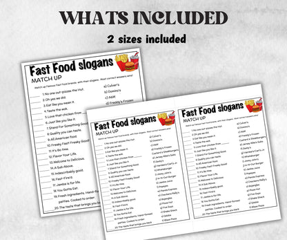 Fast Food Trivia Night, TV Commercial Trivia,Soda Drink Office Party, Teens Adult,Ad Slogan Match Up Quiz game, Pizza Burger Slogan Trivia-Holidays -TheHustlingCatLady-Party Games
