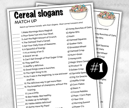 Cereal Slogan Trivia, TV Commercial Trivia, Ad Slogan Office Party, Teens Adult, Ad Slogan Match Up Quiz game, Trivia Night,Breakfast Trivia-Holidays -TheHustlingCatLady-Party Games