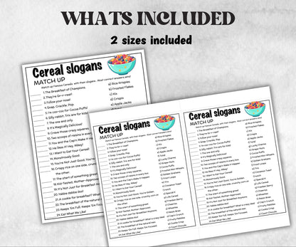 Cereal Trivia Night, TV Commercial Trivia, Ad Slogan Office Party, Teens Adult, Ad Slogan Match Up Quiz game, Trivia Night, Breakfast Slogan-Holidays -TheHustlingCatLady-Party Games