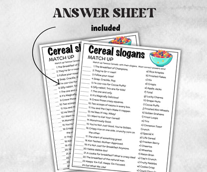 Cereal Trivia Night, TV Commercial Trivia, Ad Slogan Office Party, Teens Adult, Ad Slogan Match Up Quiz game, Trivia Night, Breakfast Slogan-Holidays -TheHustlingCatLady-Party Games