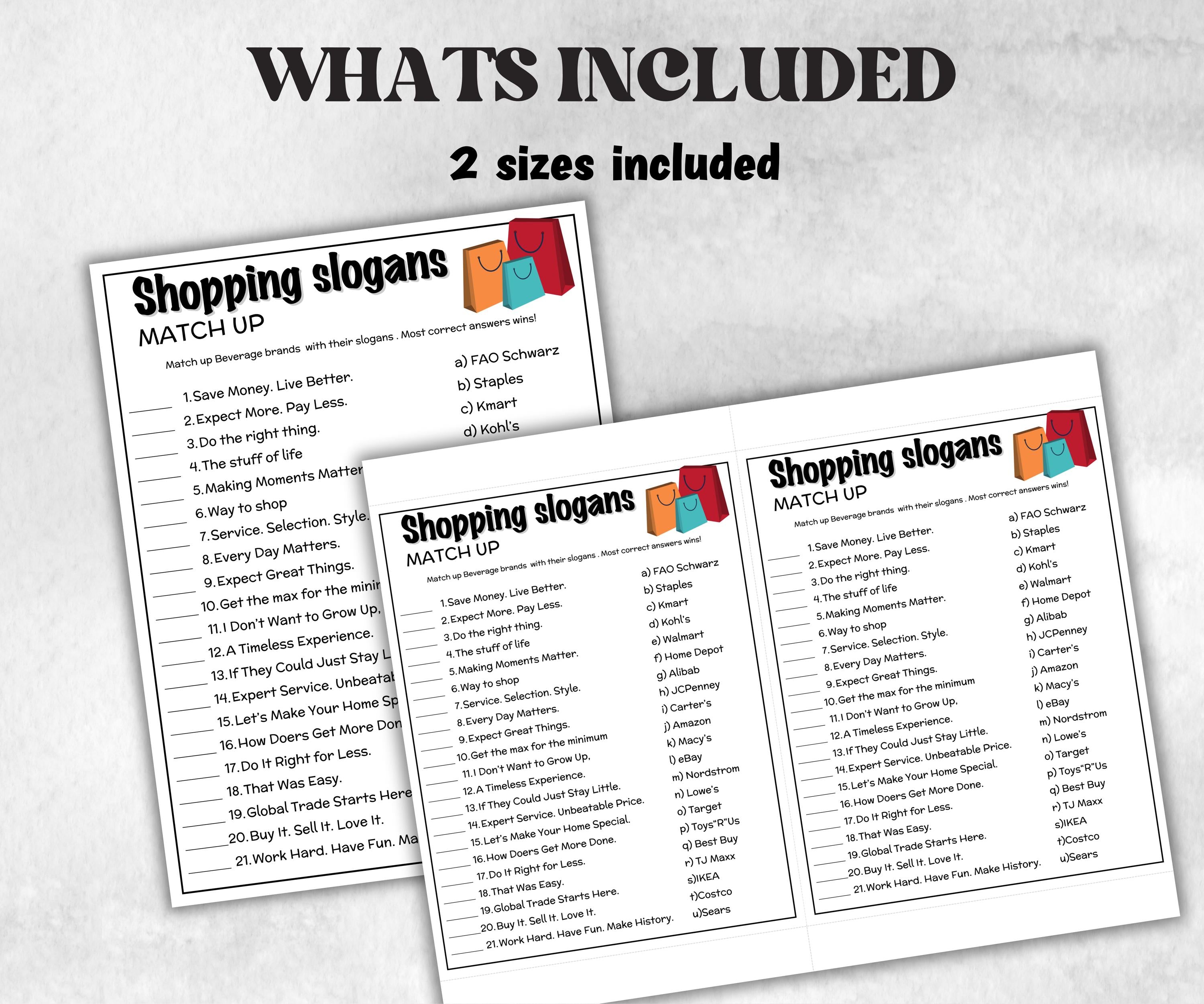 Shopping Slogan Trivia, TV Commercial Trivia, Office Party, Teens Adult, Ad Slogan Match Up Quiz game, Brand Daily Shopping Trivia, Birthday-Holidays -TheHustlingCatLady-Party Games