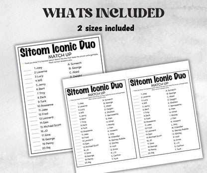 Iconic Sitcom TV Duo Match trivia party Game, Sitcom Trivia Quiz, Senior Game night, family activity, Friendsgiving, friends trivia night-Holidays -TheHustlingCatLady-Party Games