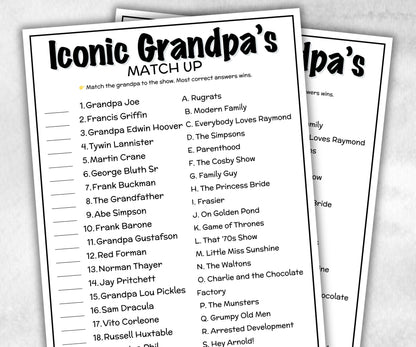 Iconic Sitcom Grandpas Match up, party Game, Trivia Quiz, Senior Game night, family activity, Friendsgiving, Grandparents Day, Fathers day-Holidays -TheHustlingCatLady-Party Games