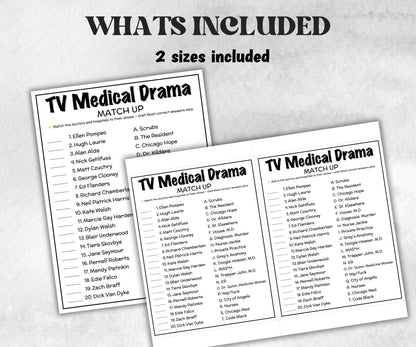 Iconic Sitcom Medical Drama Match up, trivia party Game, Sitcom Trivia Quiz, Senior Game night, family activity, Nurse Doctor Hospital games-Holidays -TheHustlingCatLady-Party Games