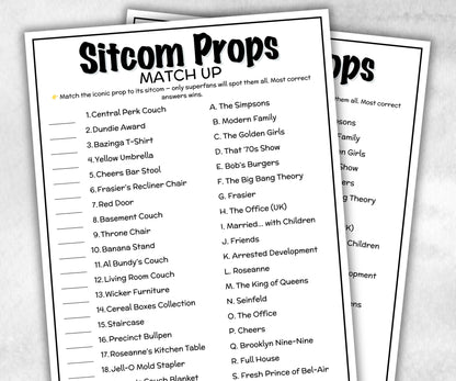 Iconic Sitcom Props Match trivia party Game, Sitcom Trivia Quiz, Senior Game night, family activity, Friendsgiving, fall festive holiday-Holidays -TheHustlingCatLady-Party Games