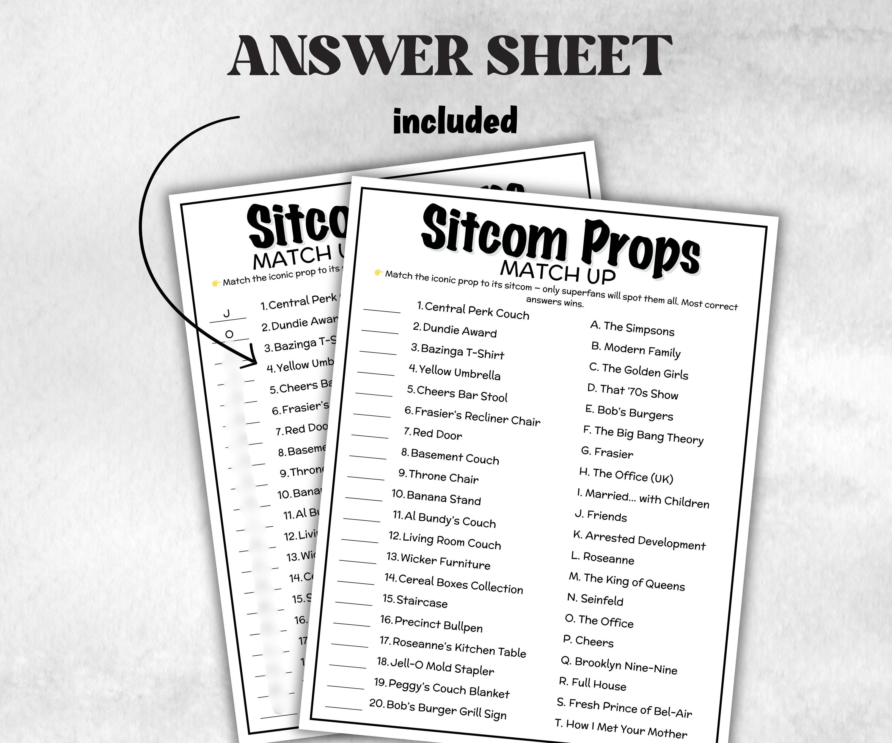 Iconic Sitcom Props Match trivia party Game, Sitcom Trivia Quiz, Senior Game night, family activity, Friendsgiving, fall festive holiday-Holidays -TheHustlingCatLady-Party Games