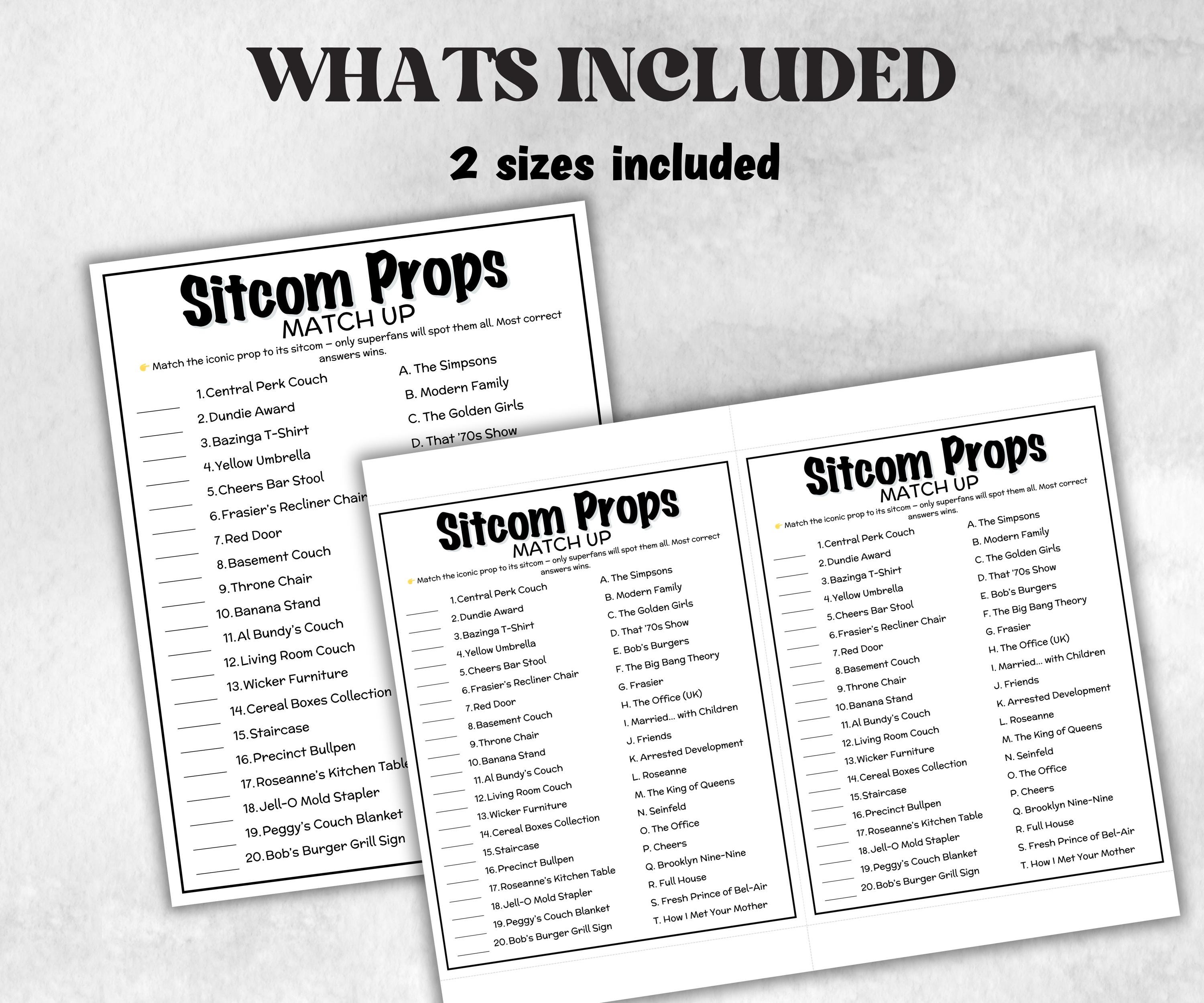 Iconic Sitcom Props Match trivia party Game, Sitcom Trivia Quiz, Senior Game night, family activity, Friendsgiving, fall festive holiday-Holidays -TheHustlingCatLady-Party Games