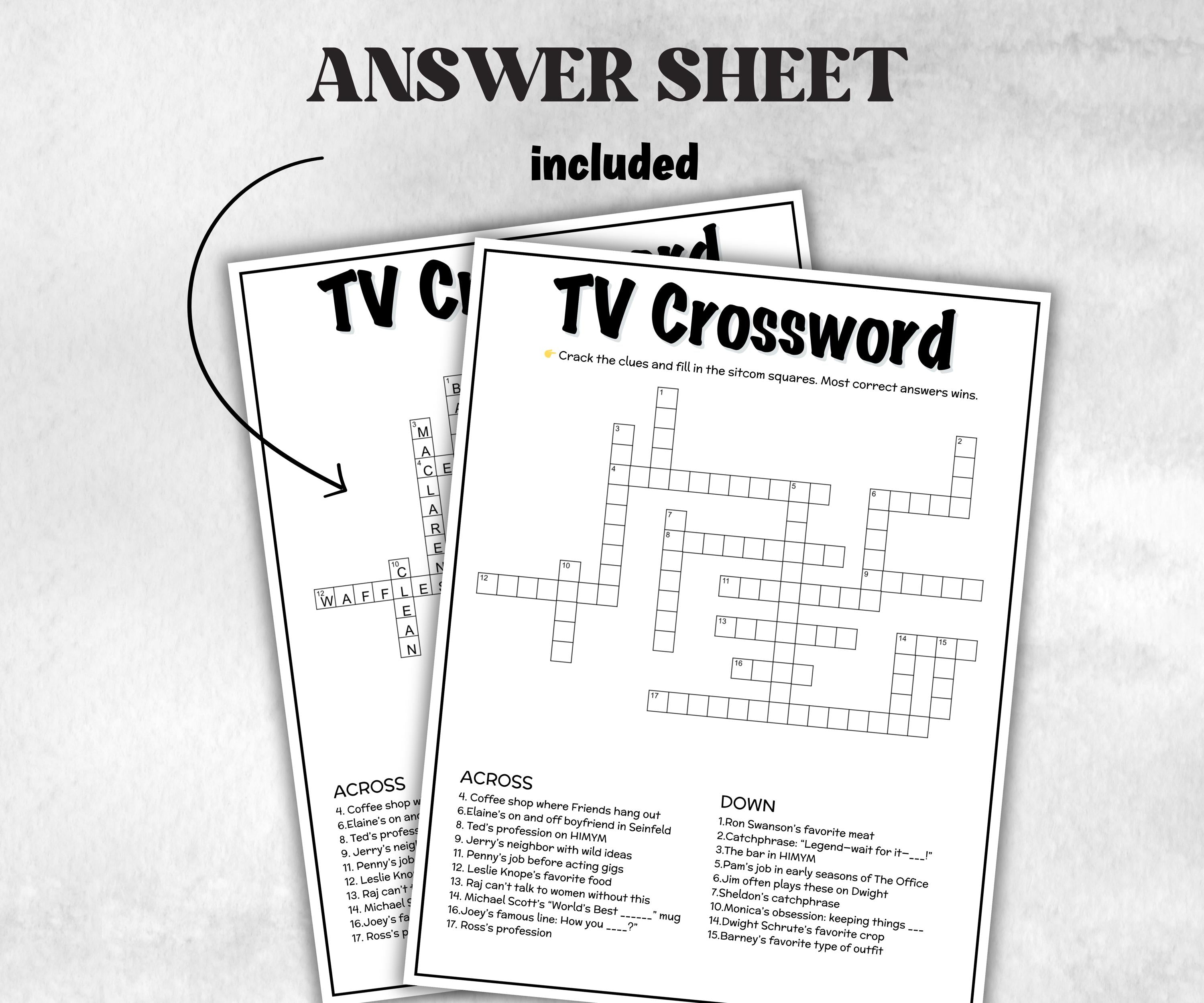 TV Crossword Puzzle trivia party, Trivia Quiz, Senior Game night, family activity, Friendsgiving, fall festive holiday, TV sitcom nostalgia-Holidays -TheHustlingCatLady-Party Games