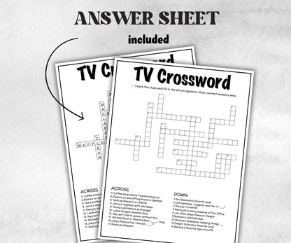 TV Crossword Puzzle trivia party, Trivia Quiz, Senior Game night, family activity, Friendsgiving, fall festive holiday, TV sitcom nostalgia-Holidays -TheHustlingCatLady-Party Games
