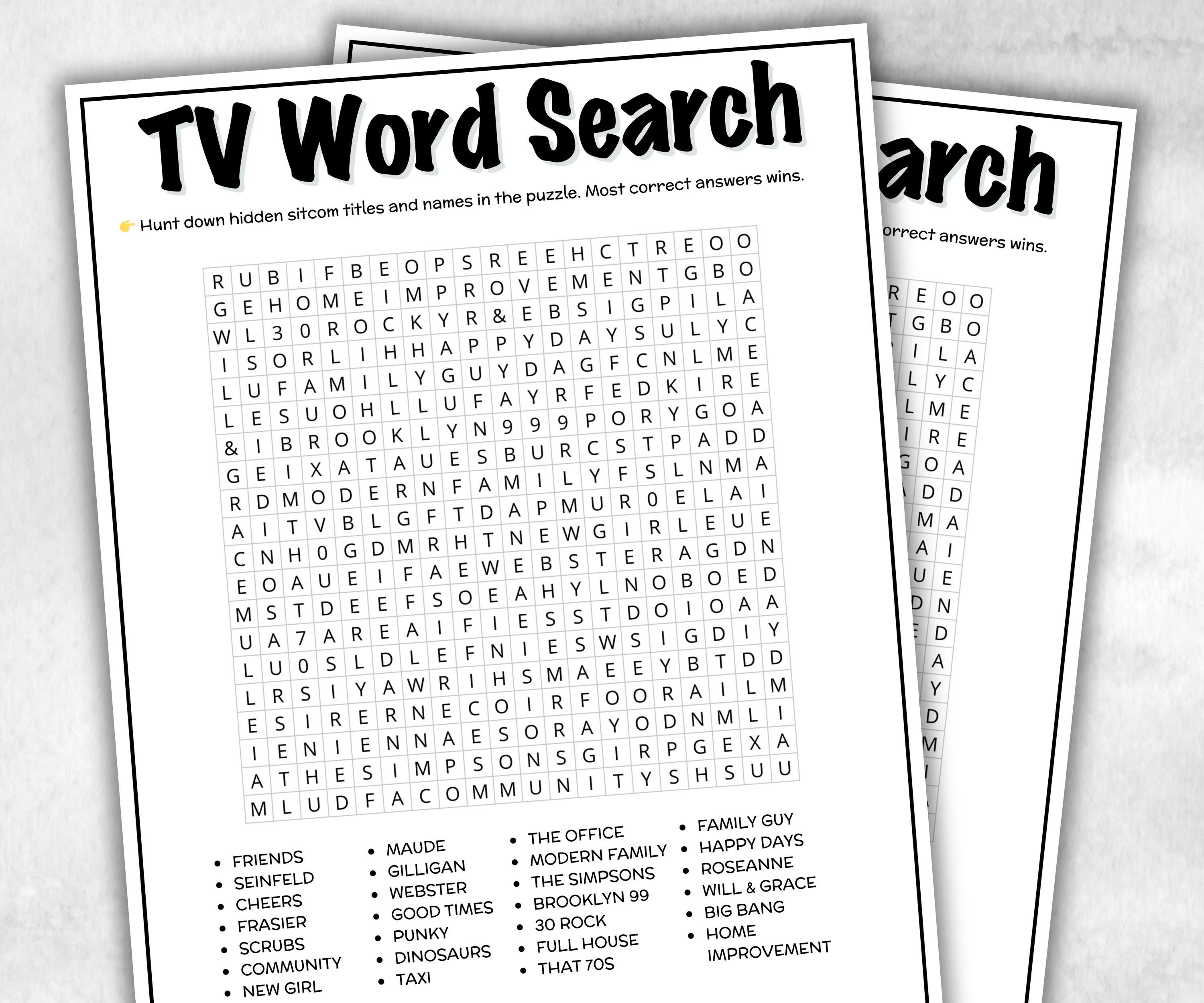 TV Sitcom Word Search trivia, Trivia Quiz, family activity, Friendsgiving, xmas family reunion, tv show theme trivia, 80s 90s black sitcom-Holidays -TheHustlingCatLady-Party Games