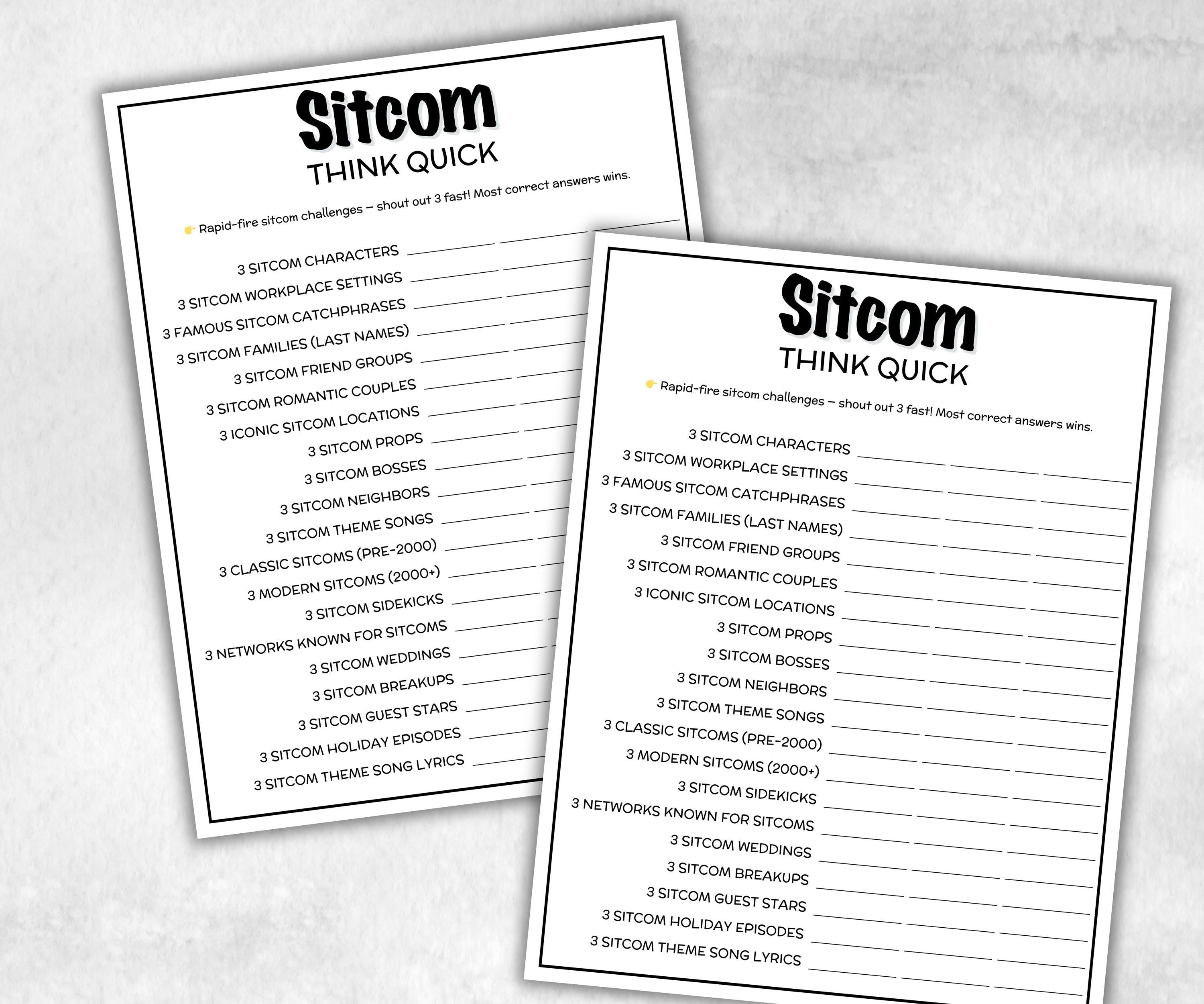 TV Sitcom Think Quick trivia, Trivia Quiz, family activity, Friendsgiving, xmas family reunion, tv show theme trivia, television throwback-Holidays -TheHustlingCatLady-Party Games