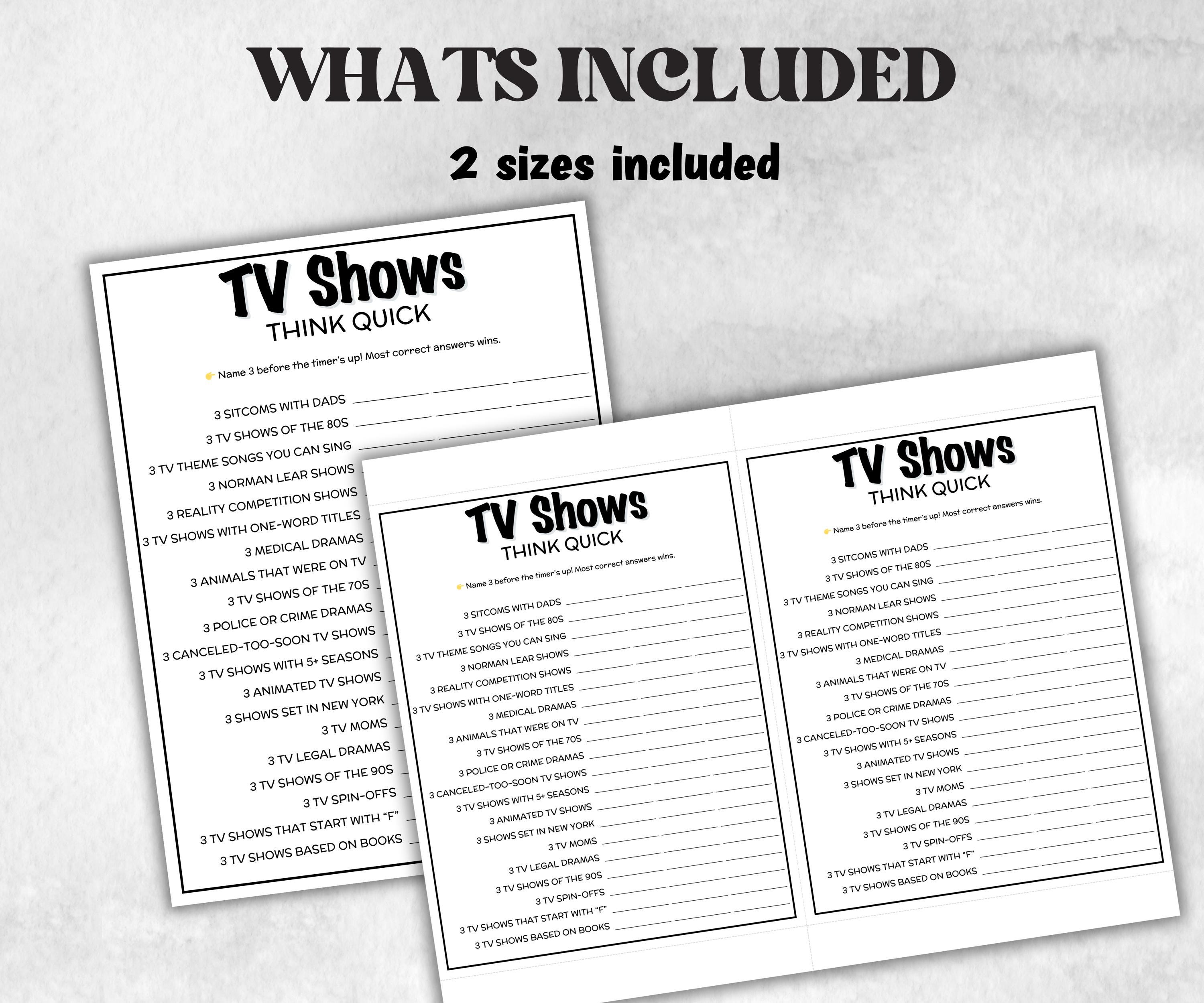 TV Show Think Quick trivia, Trivia Quiz, family activity, Friendsgiving, television throwback, fall festive holiday, easy Television game-Holidays -TheHustlingCatLady-Party Games