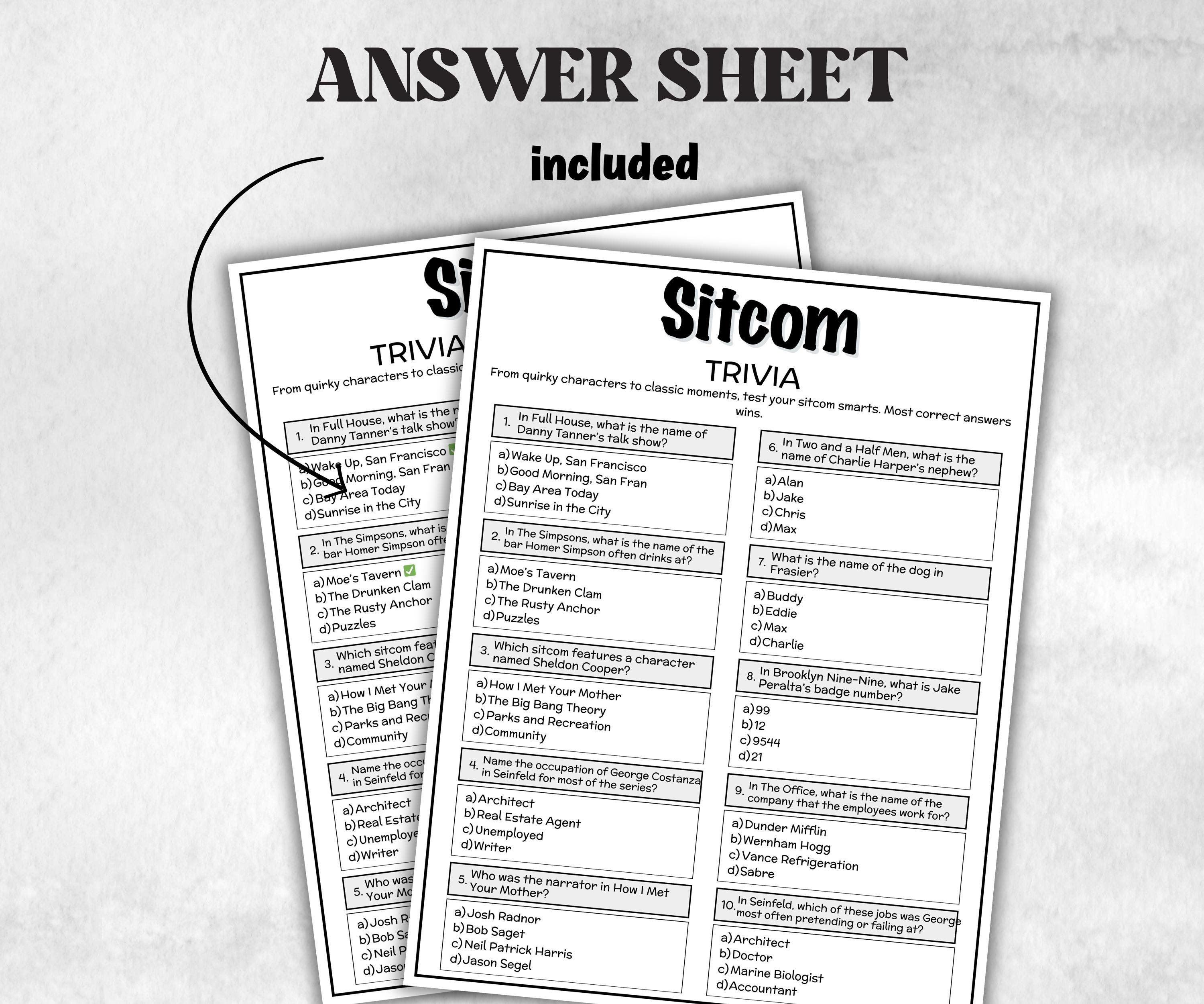 Sitcom trivia Quiz, family activity, TV Show Friendsgiving, television throwback, Ladies night games, easy group game, kids teen adult game-Holidays -TheHustlingCatLady-Party Games