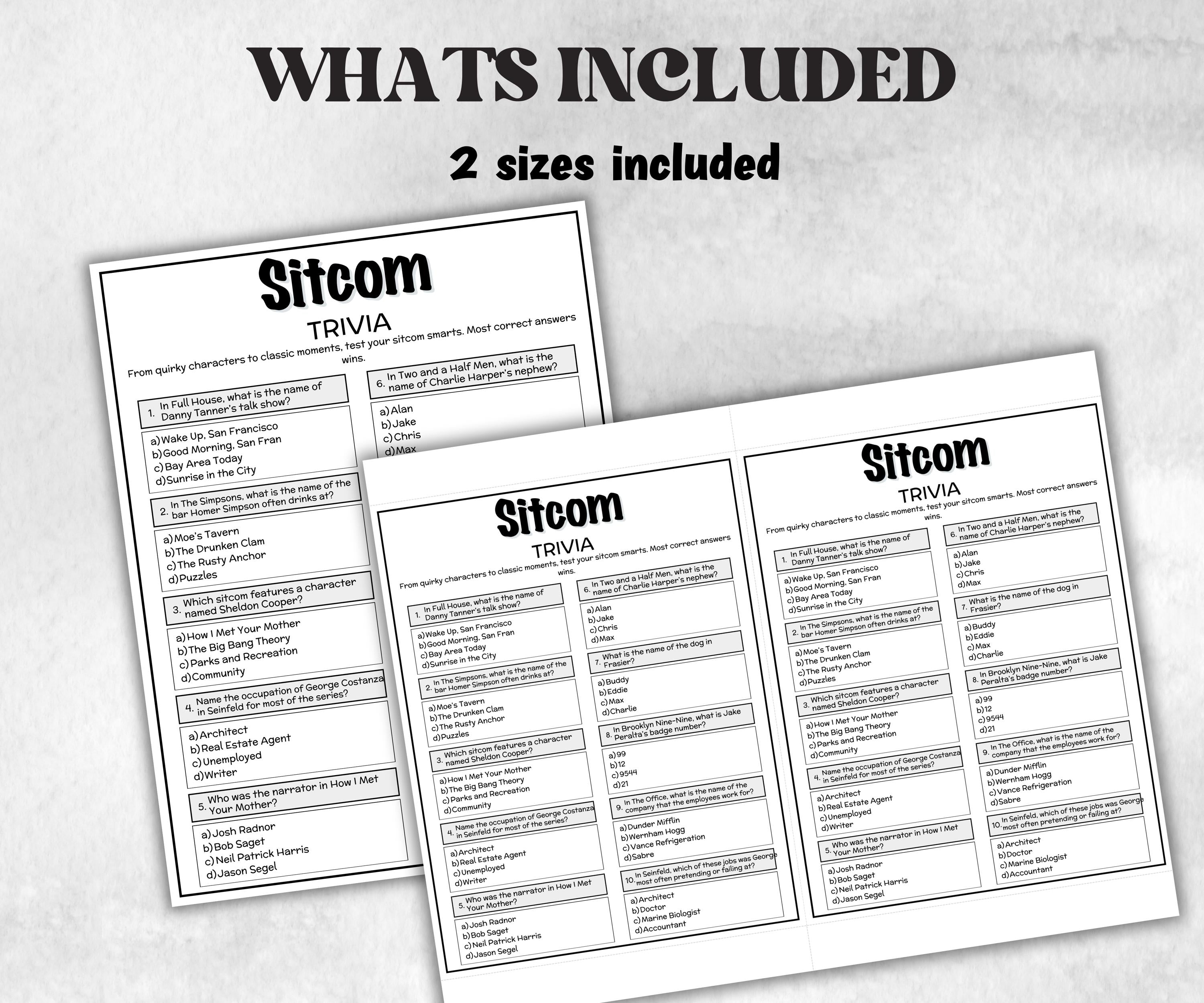 Sitcom trivia Quiz, family activity, TV Show Friendsgiving, television throwback, Ladies night games, easy group game, kids teen adult game-Holidays -TheHustlingCatLady-Party Games