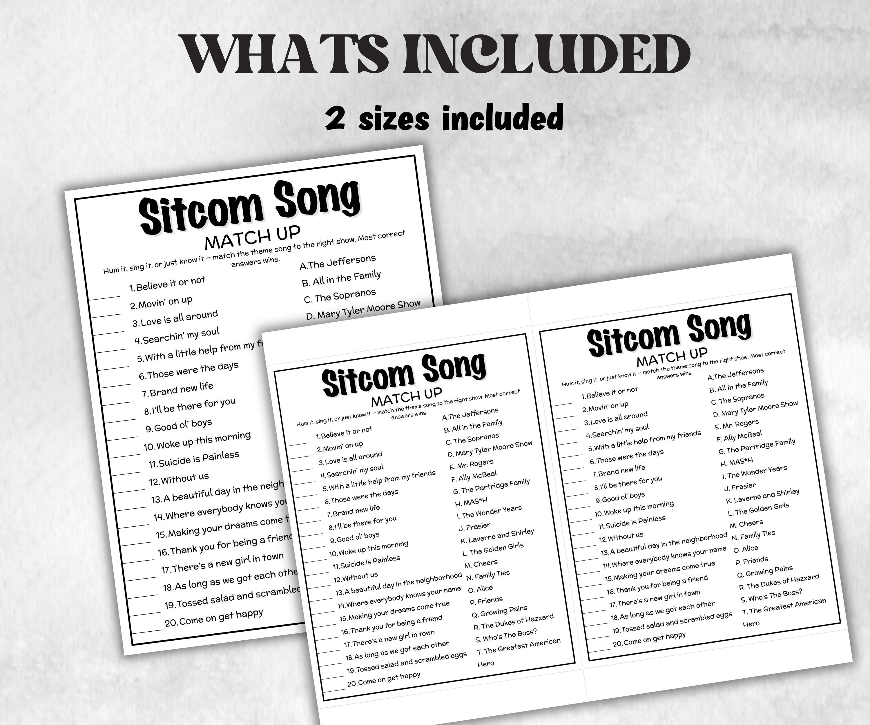 SitcomTheme Song Trivia Quiz, family activity, TV Show Friendsgiving, television throwback, Ladies night games, easy group, kids teen adult-Holidays -TheHustlingCatLady-Party Games