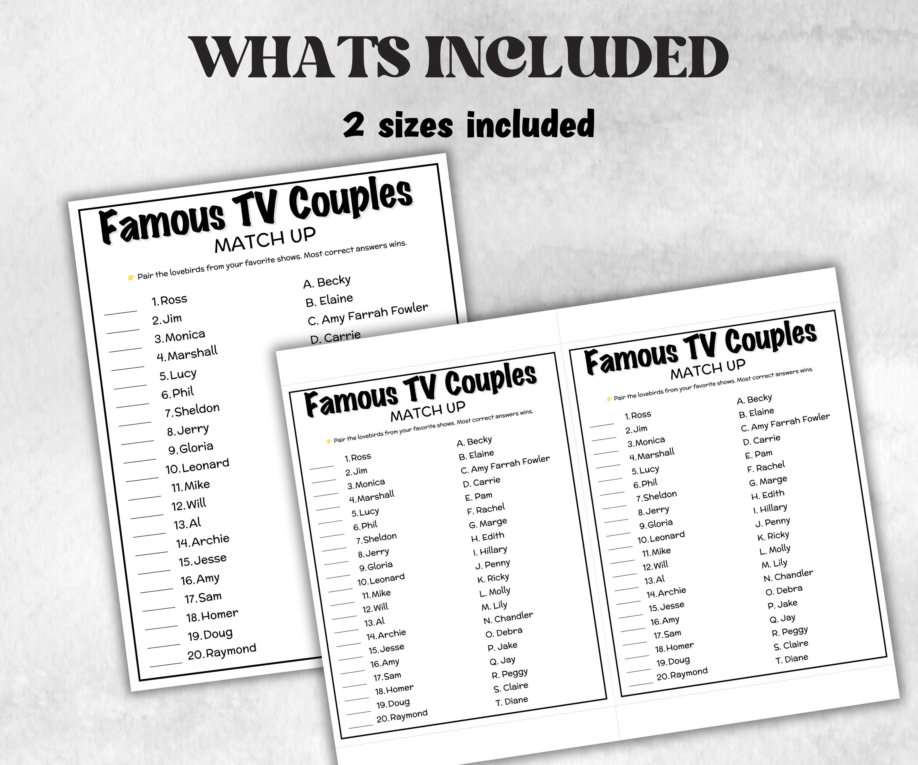 Famous TV Couples, Valentine Trivia Quiz, family activity, TV Show Friendsgiving, Sitcom television throwback, Ladies night, easy group, kid-Holidays -TheHustlingCatLady-Party Games