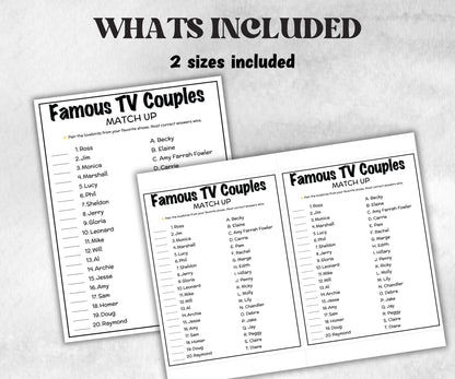 Famous TV Couples, Valentine Trivia Quiz, family activity, TV Show Friendsgiving, Sitcom television throwback, Ladies night, easy group, kid-Holidays -TheHustlingCatLady-Party Games
