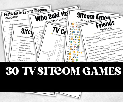 TV Sitcom trivia Bundle, Trivia Quiz, family activity, Friendsgiving, xmas family reunion, tv show theme trivia, bachelorette night fun game-Holidays -TheHustlingCatLady-Party Games
