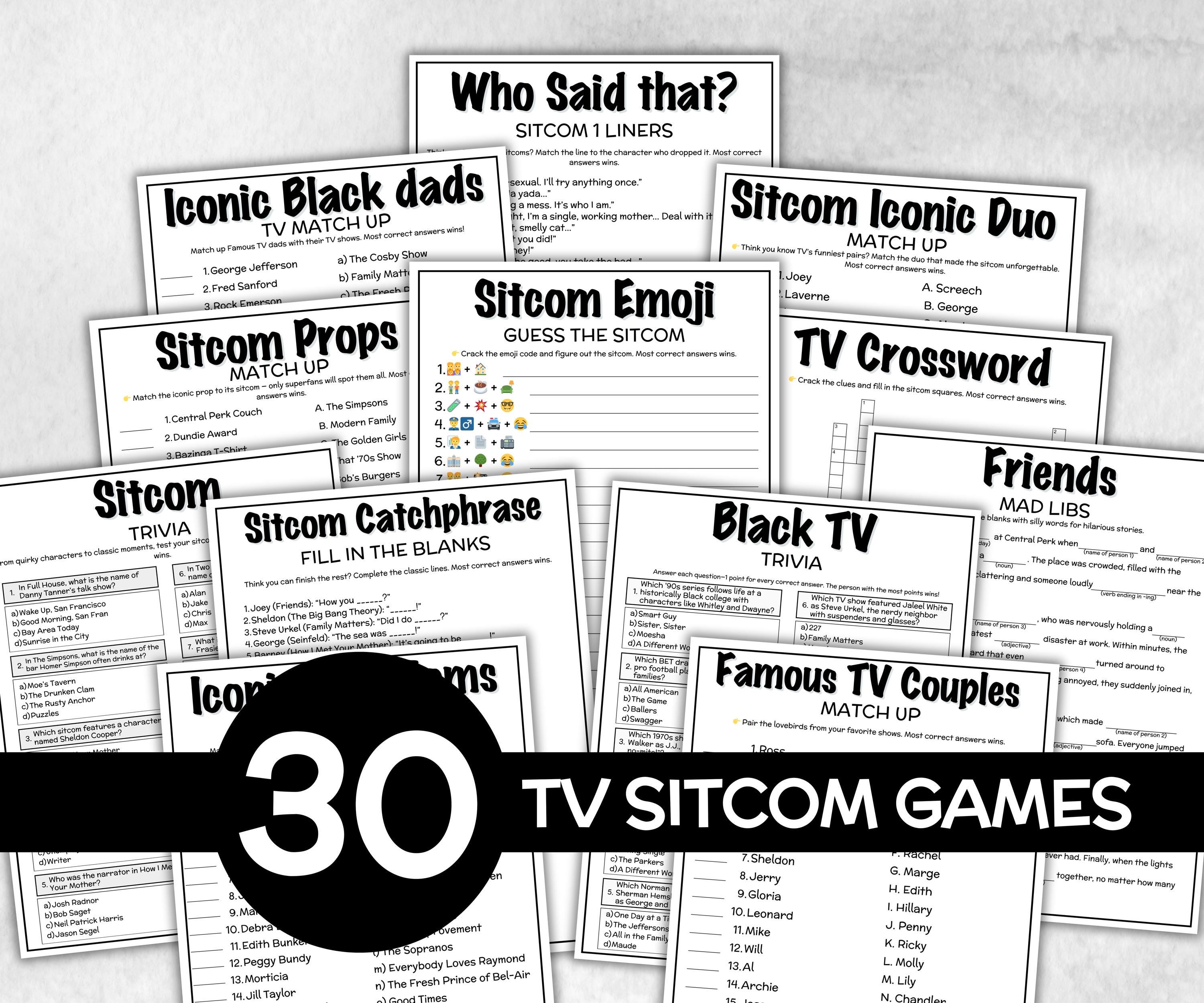 TV Sitcom trivia Bundle, Trivia Quiz, family activity, Friendsgiving, xmas family reunion, tv show theme trivia, bachelorette night fun game-Holidays -TheHustlingCatLady-Party Games