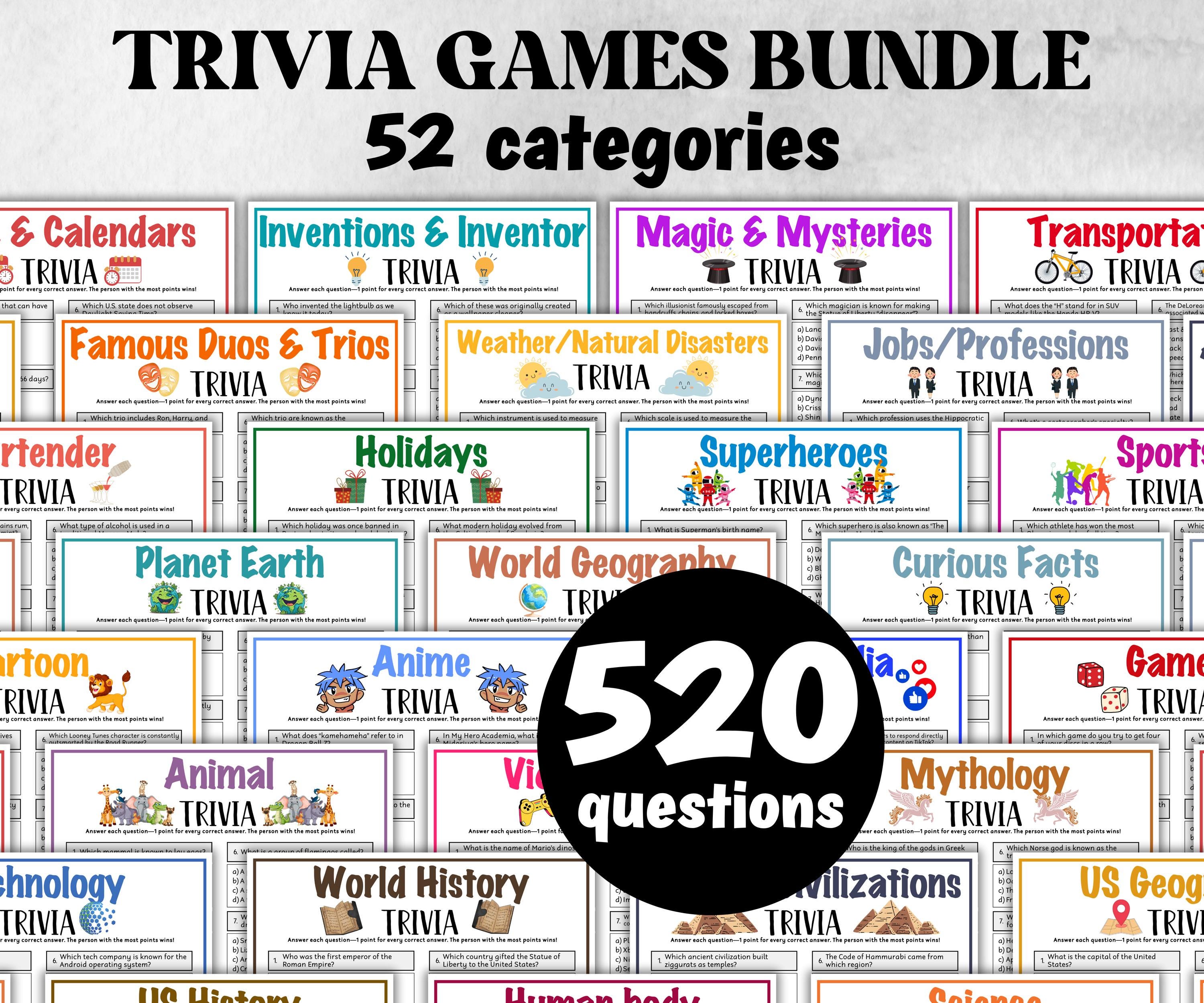 Pub trivia questions bundle, adults office party, family game activity, fun youth group game, family reunion party, 60th birthday trivia fun-Holidays -TheHustlingCatLady-Party Games