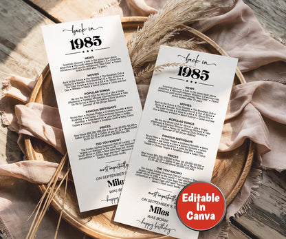 40th Birthday Place Cards, Back in 1985 News, Editable 40th BDay Party Decorations, Born in 1985 Table Cards, Birthday Gift for Her for Him-Holidays -TheHustlingCatLady-Party Games