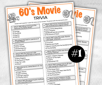 1960s Movie Trivia Game, Decades Movie Quiz, Silver Screen Movie Quote Trivia, 65th Birthday, senior game Night, Movie Award Ceremony Party-Holidays -TheHustlingCatLady-Party Games